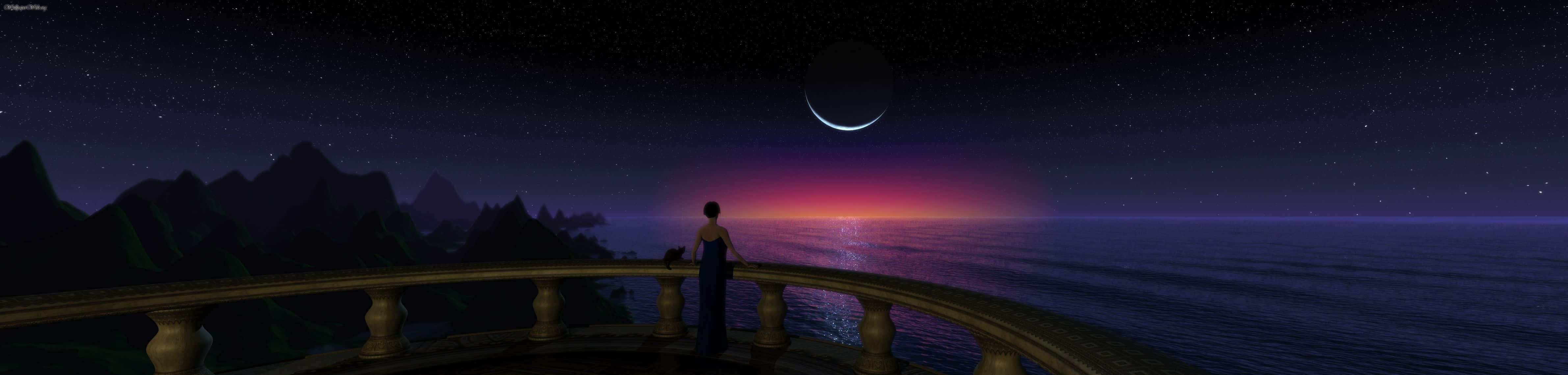 Kvinne på balkong mørk trippel skjerm Bakgrunner