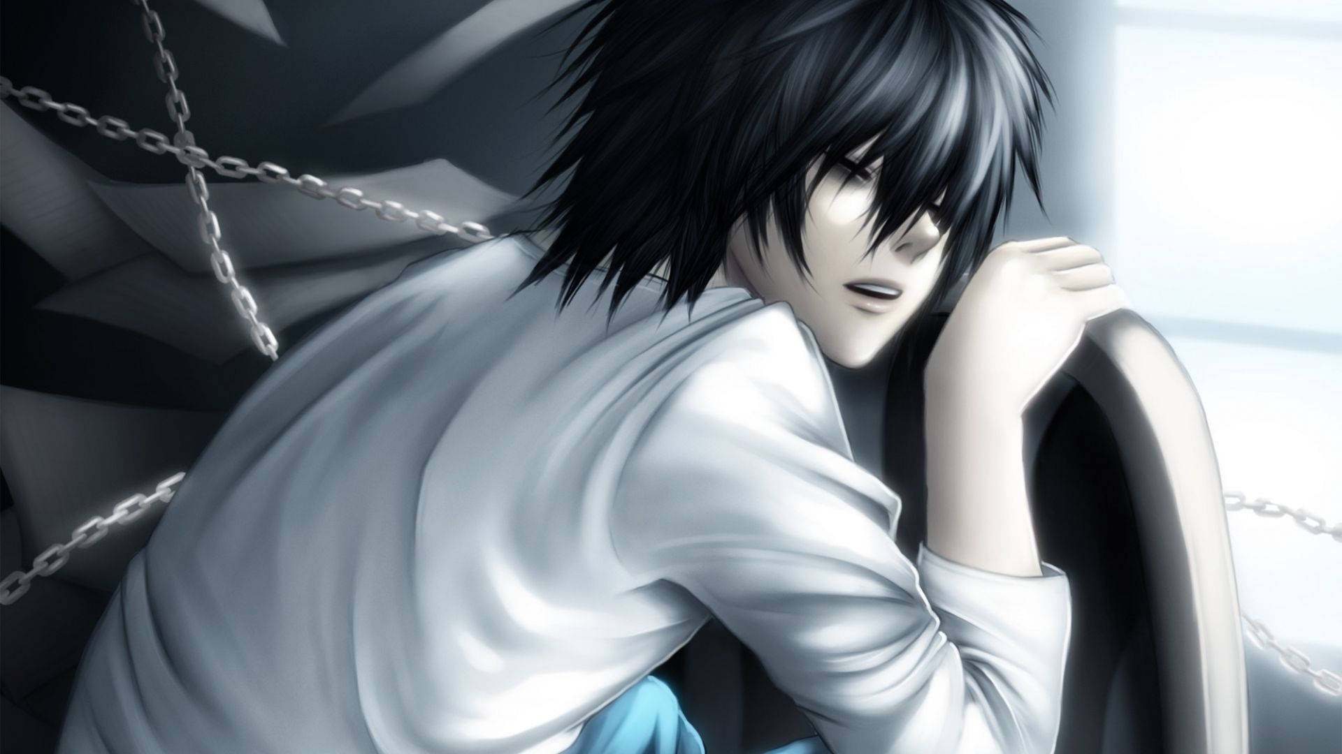 Anime-gutt L Lawliet fra Death Note sover bakgrunnsbilde