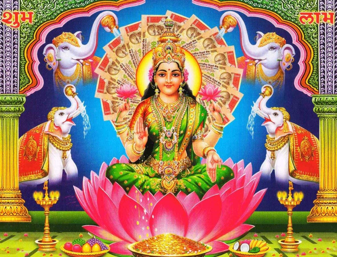 Lakshmi pyntet med penger Bakgrunner