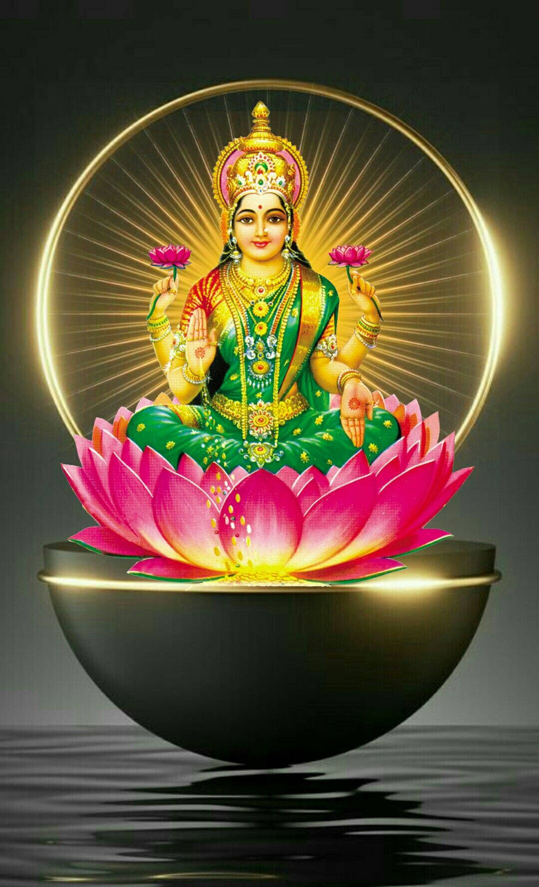 Lakshmi som sitter på flytende lotus Bakgrunner