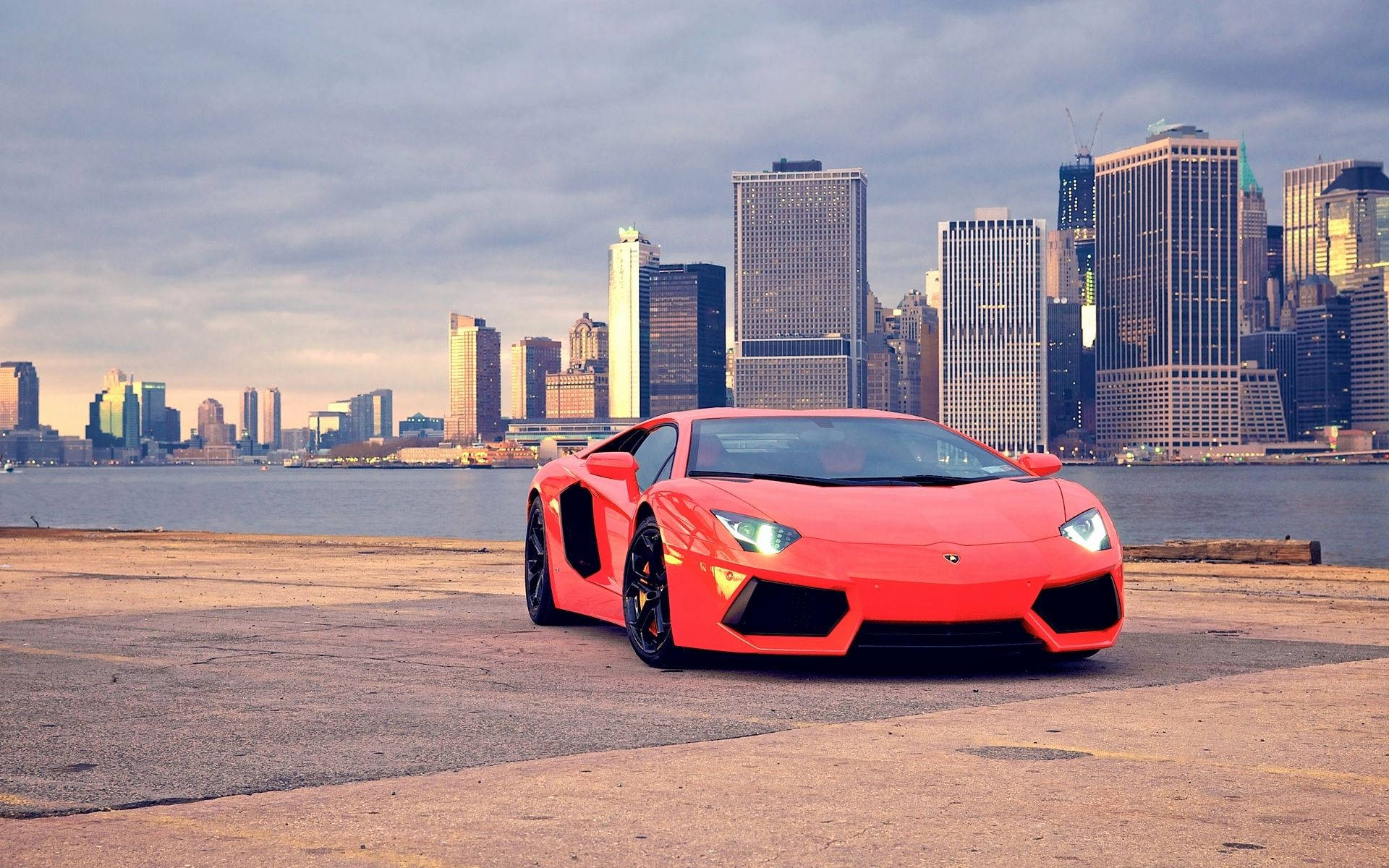 Lamborghini bilutstilling i Brooklyn Bridge Park Bakgrunner