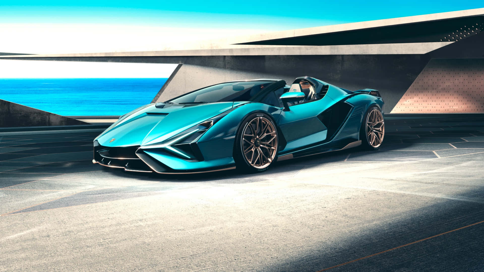 Lamborghini Huracan parkert foran en bygning Bakgrunner