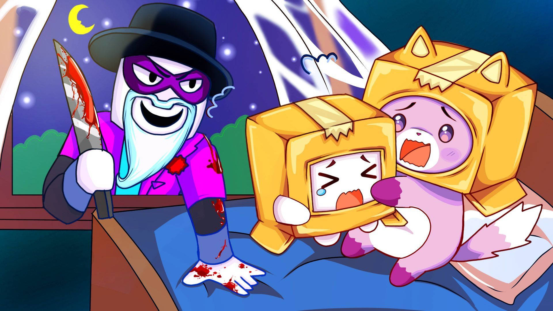 LankyBox Boxy Foxy og Skumle Larry Bakgrunner
