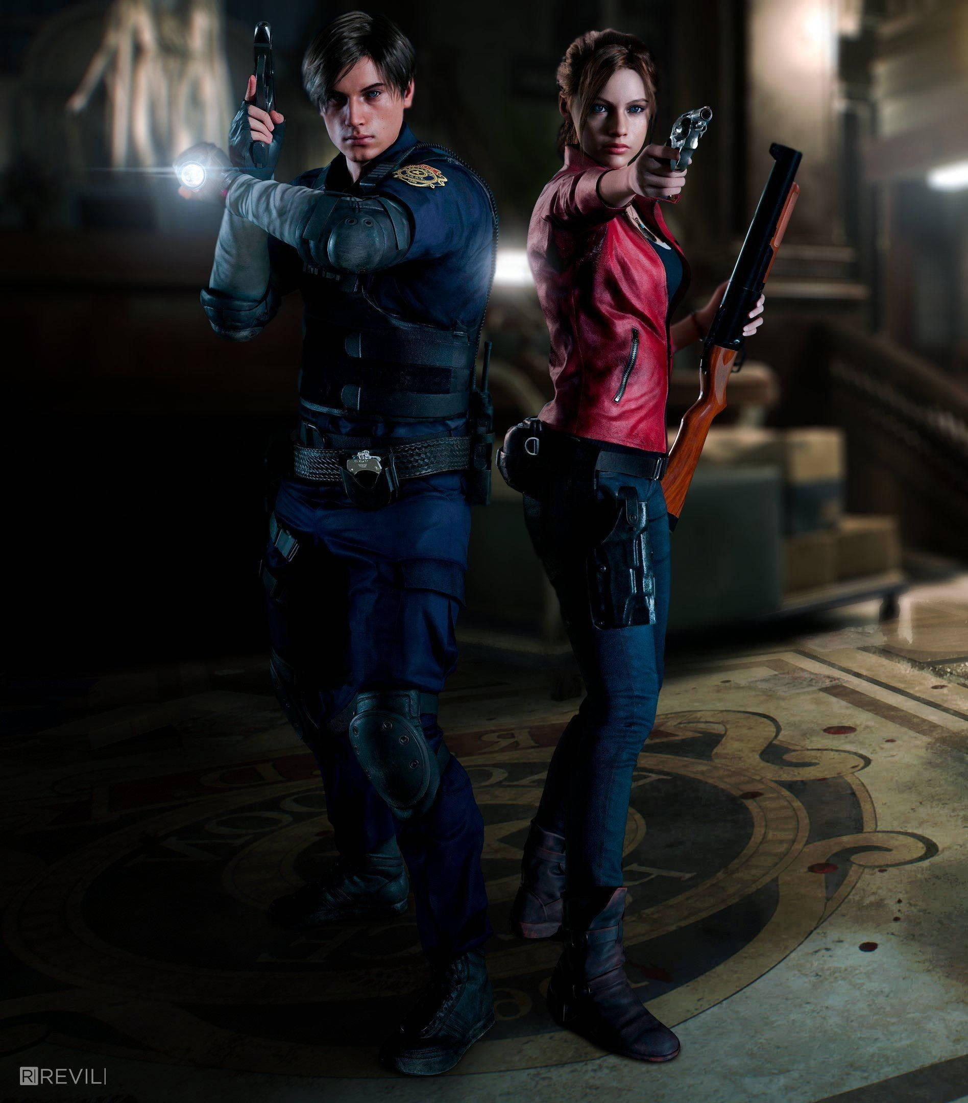 Leon og Claire kjemper seg gjennom RPD i Resident Evil 2 Remake Bakgrunner