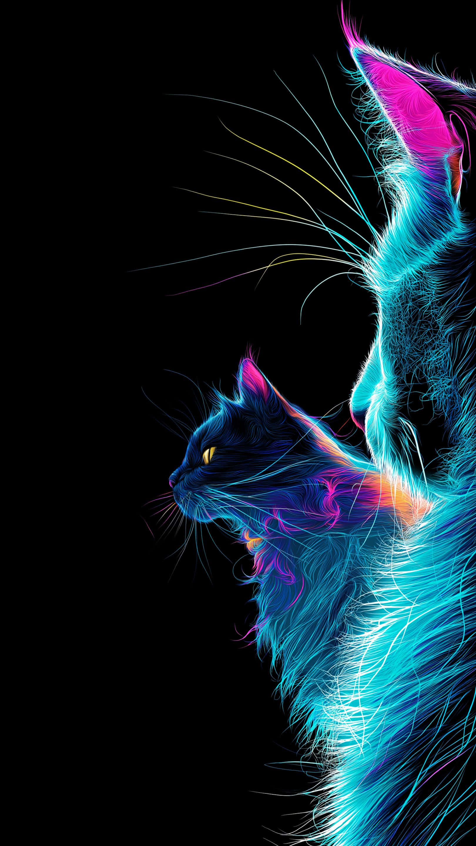 Levende neonglød fra mystiske katter mot et mørkt lerret Bakgrunner
