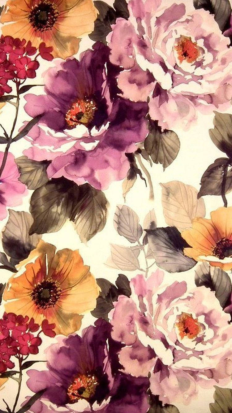 Lilla akvarellblomster iPhone Bakgrunner