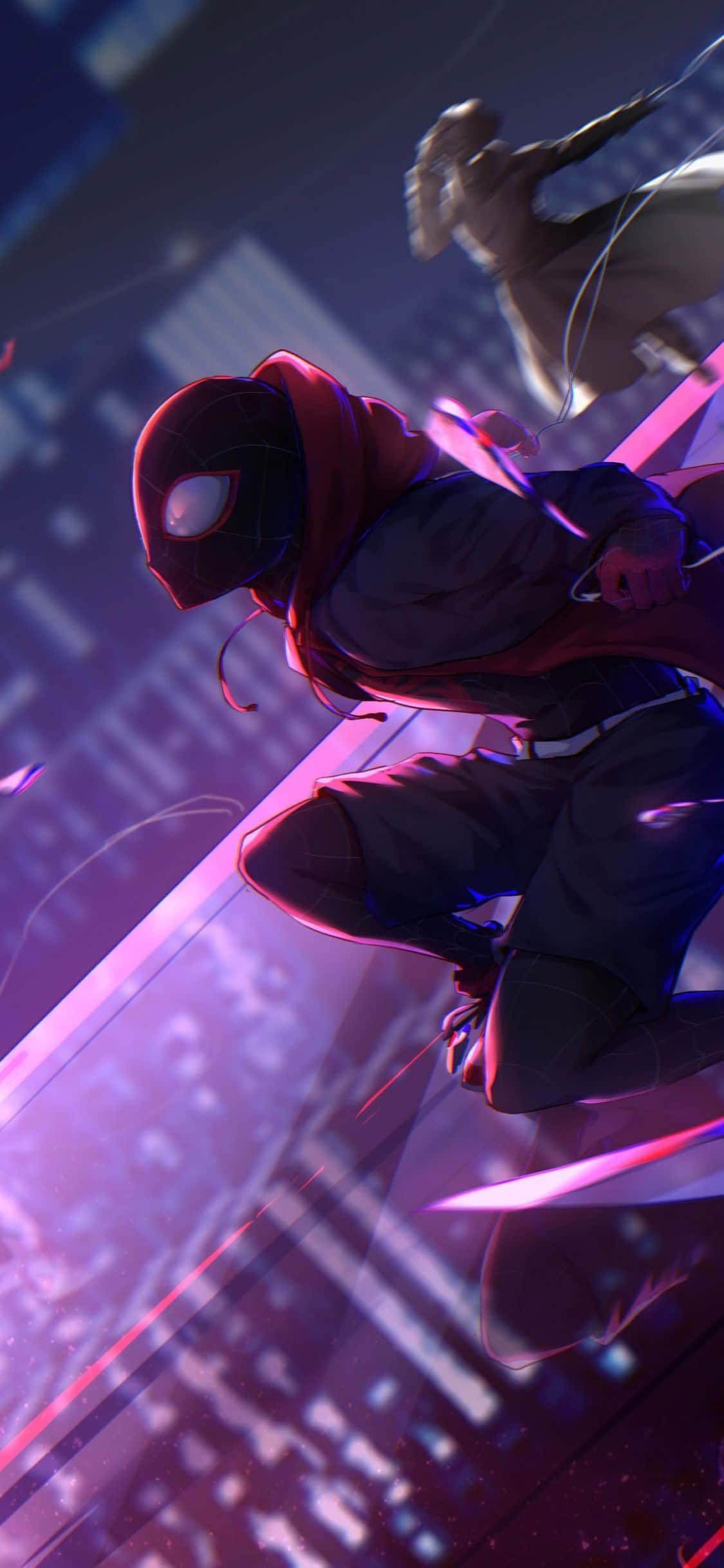 Lilla Neonlys Spider Man Miles Morales iPhone Bakgrunner
