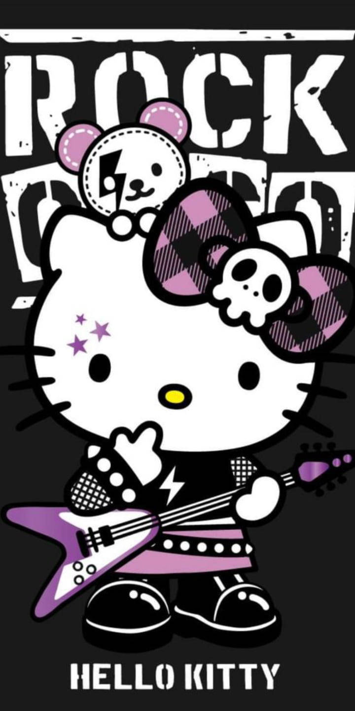 Lilla og svart Hello Kitty Rockestjerne Bakgrunner