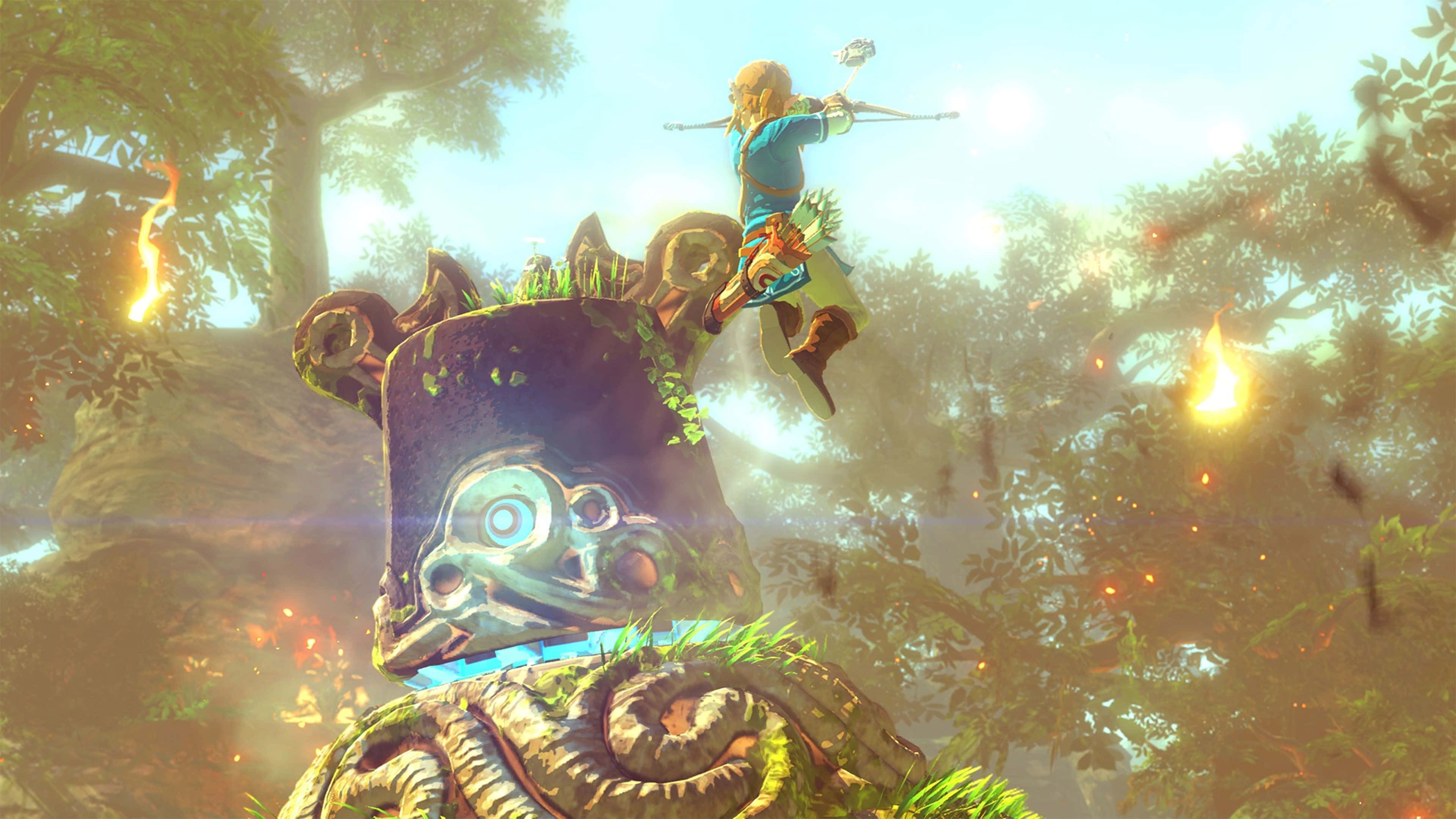 Link, tidens helt, som holder den legendariske Ocarina of Time Bakgrunner