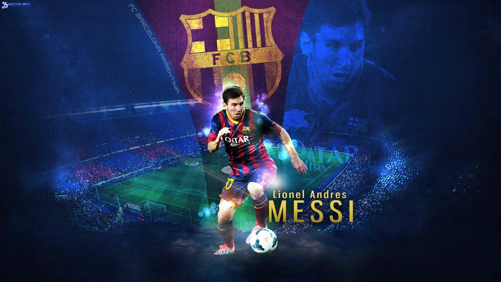 Lionel Andres Messi med FC Barcelona-logo kunstbakgrunn
