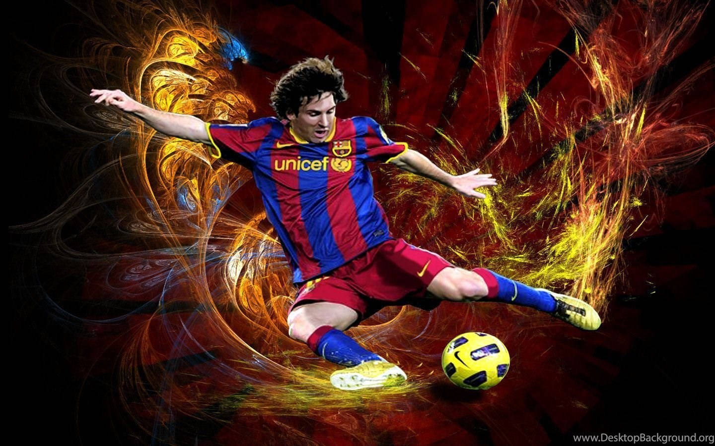 Lionel Messi sparker en gul fotball digital kunstbakgrunn