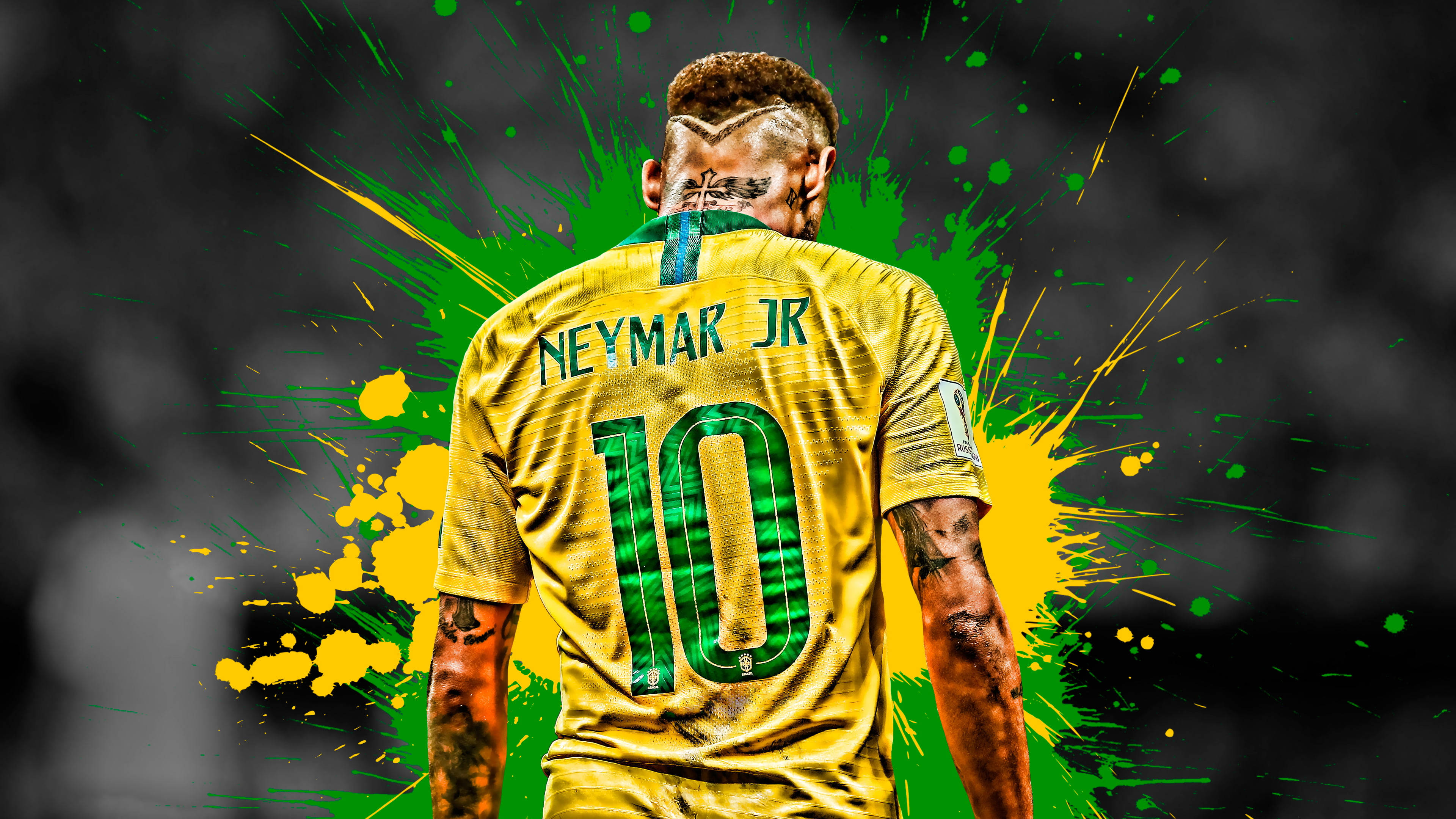 Livaktig 4K-bilde av Neymar Jr. med sprutet malingbakgrunn Bakgrunner