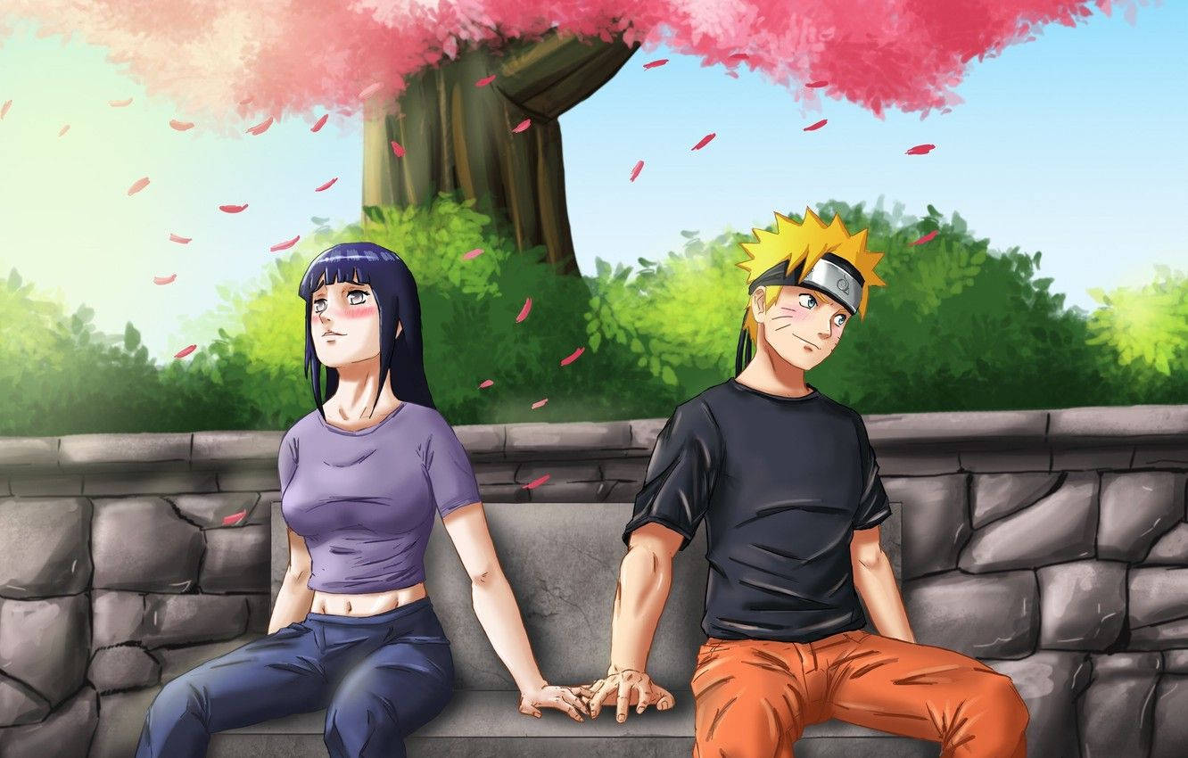 Live Naruto og Hinata under kirsebærblomster Bakgrunner