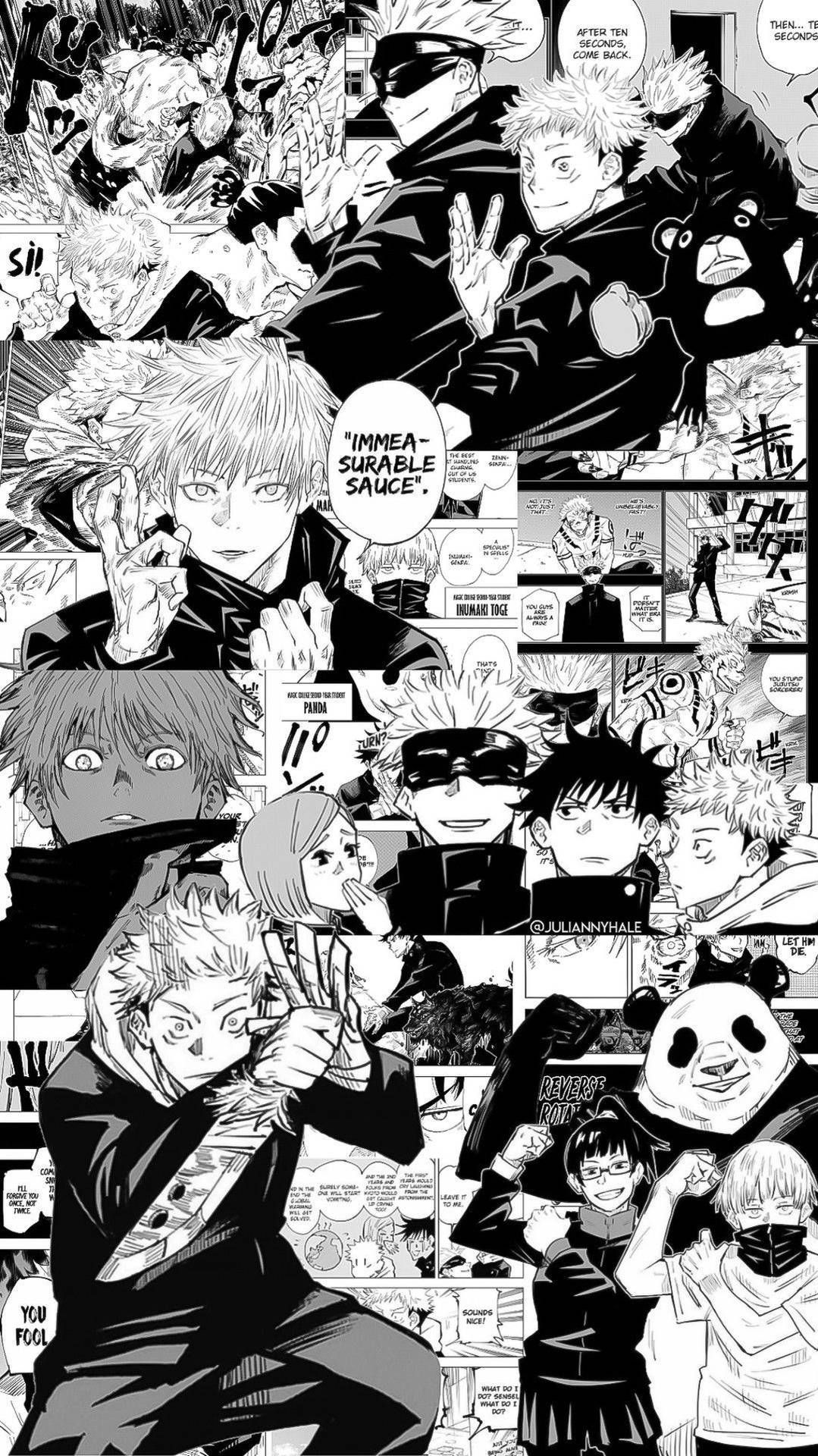 Jujutsu Kaisen svart-hvitt manga bakgrunnsbilde