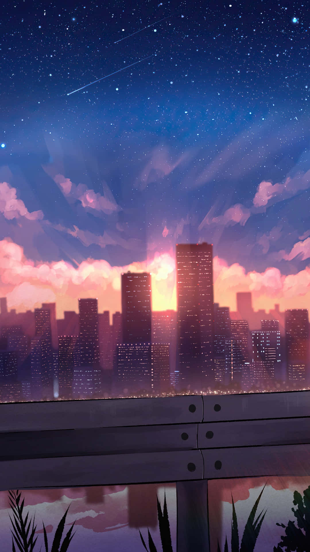 Livlig anime-inspirert bybilde Bakgrunner