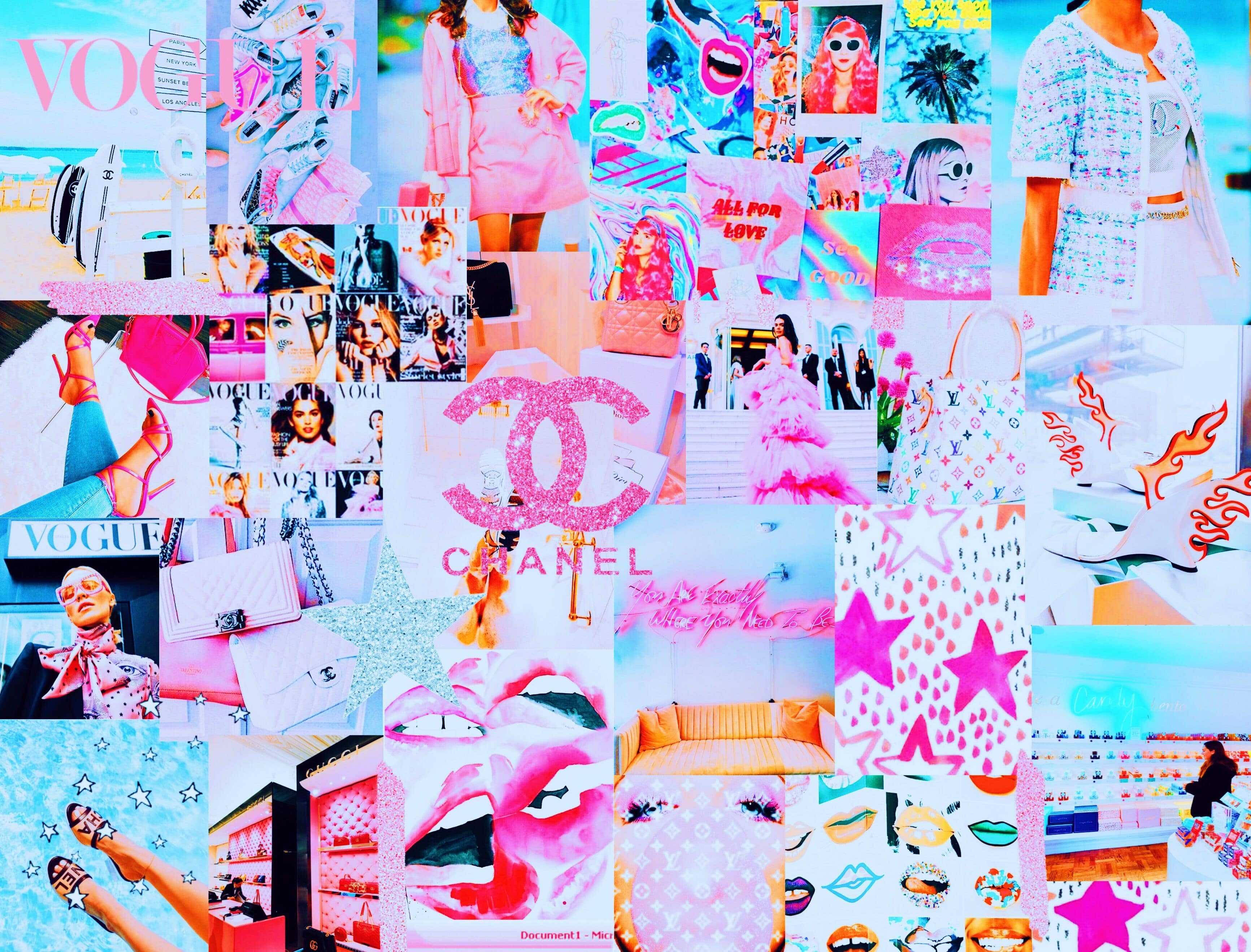 Livlig rosa og blå preppy PFP collage Bakgrunner
