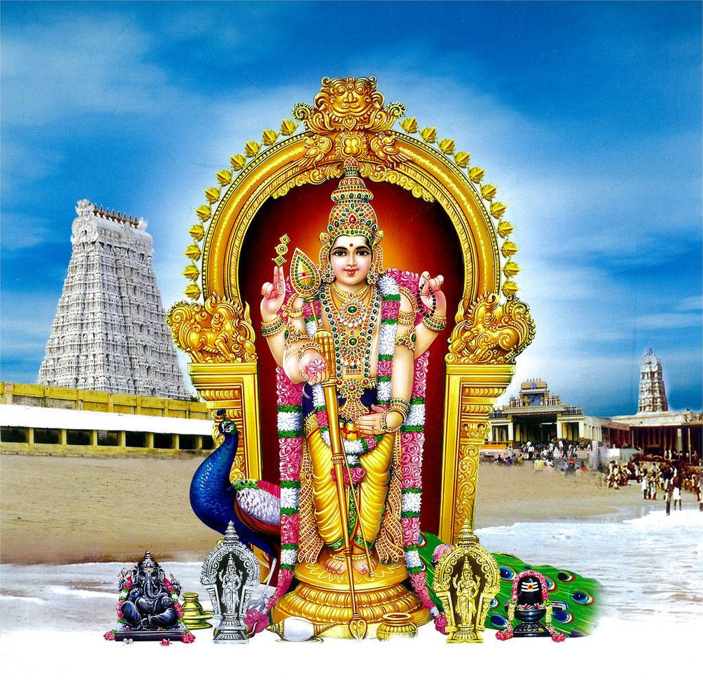 Lord Murugan med hav som bakgrunn