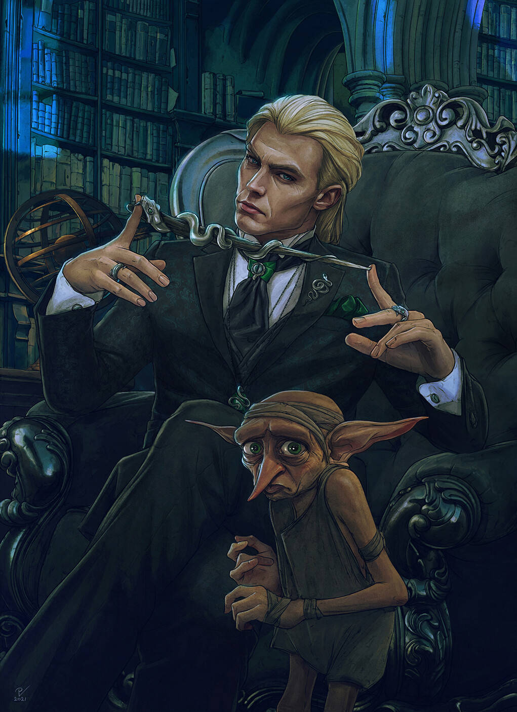Lucius Malfoy og husalven Dobby Bakgrunner
