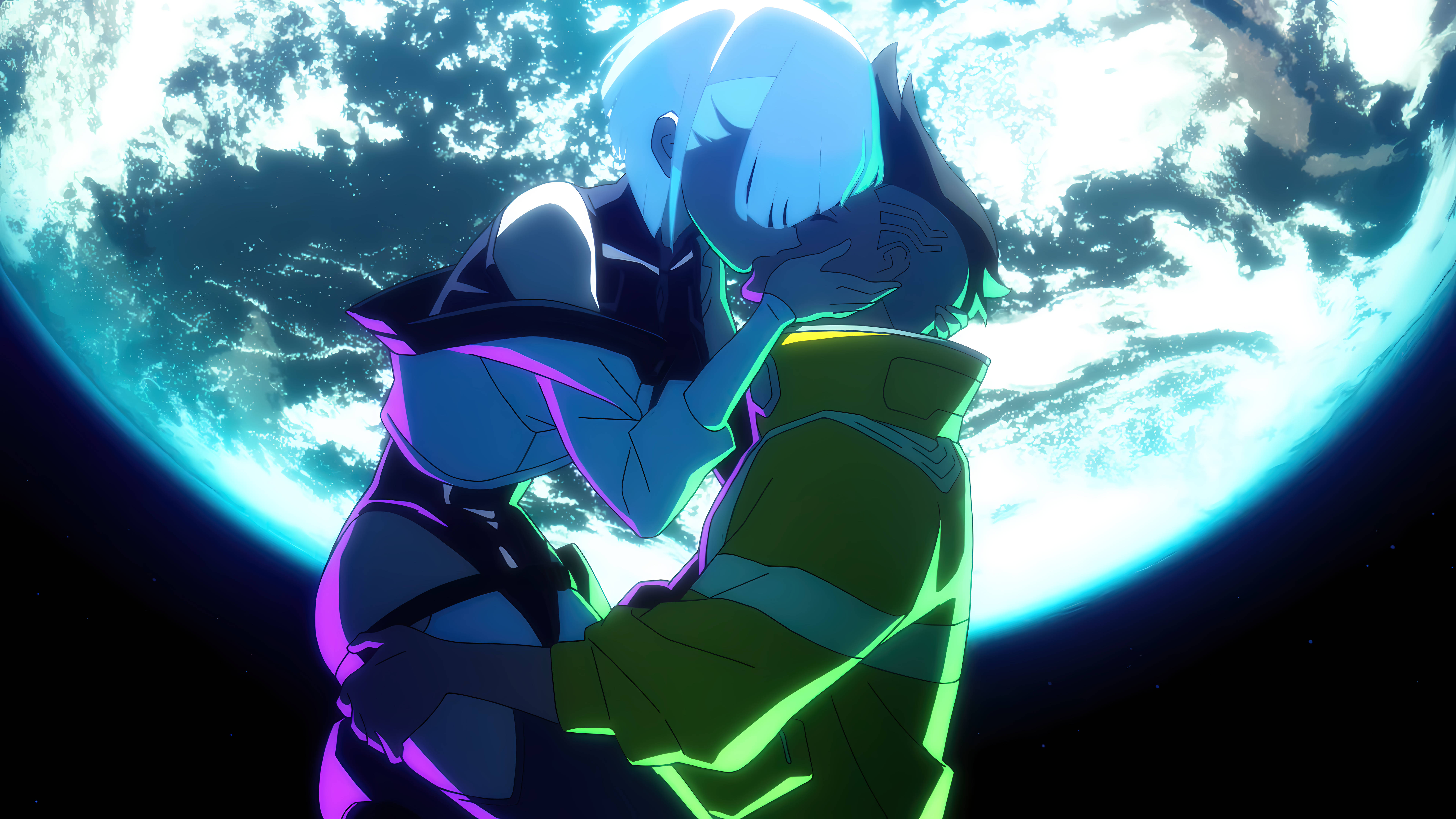Lucy og David anime-par kysser Bakgrunner