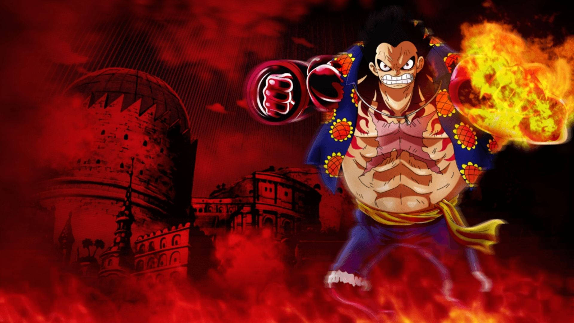Luffy Gear 4 Brennende Slott Bakgrunner