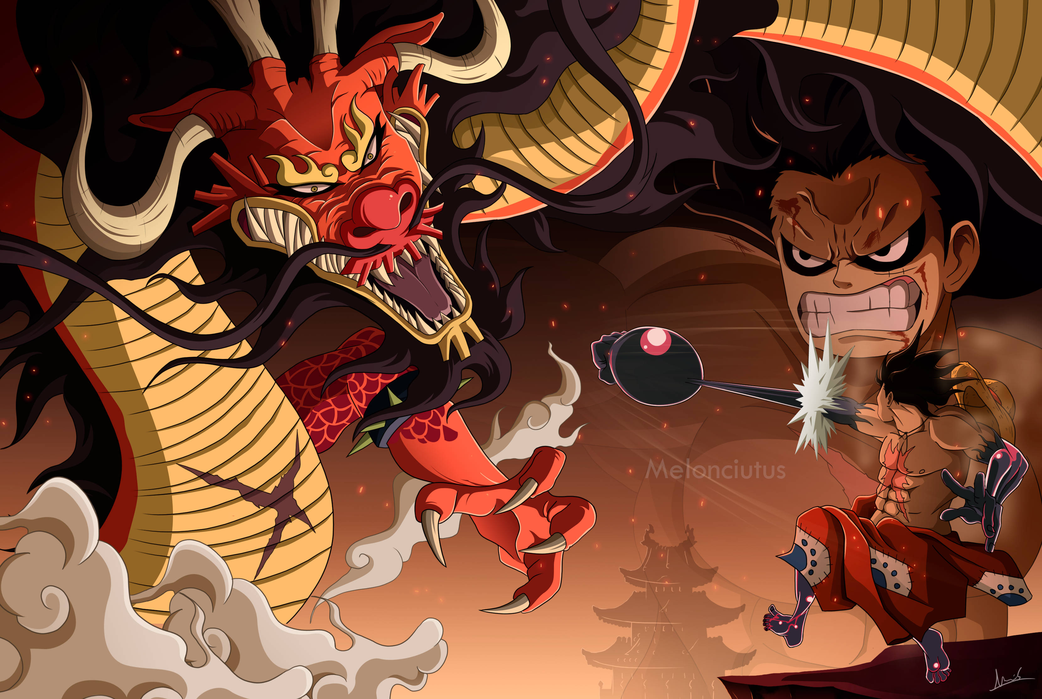 Luffy Gear 4 mot Kaido Bakgrunner