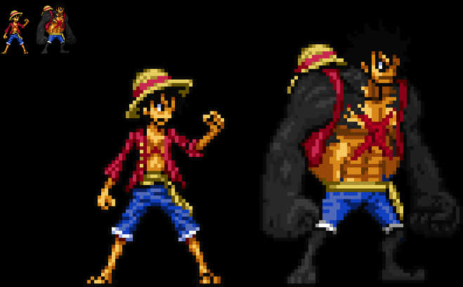 Luffy i pikselkunst og Gear Fourth-transformasjon Bakgrunner