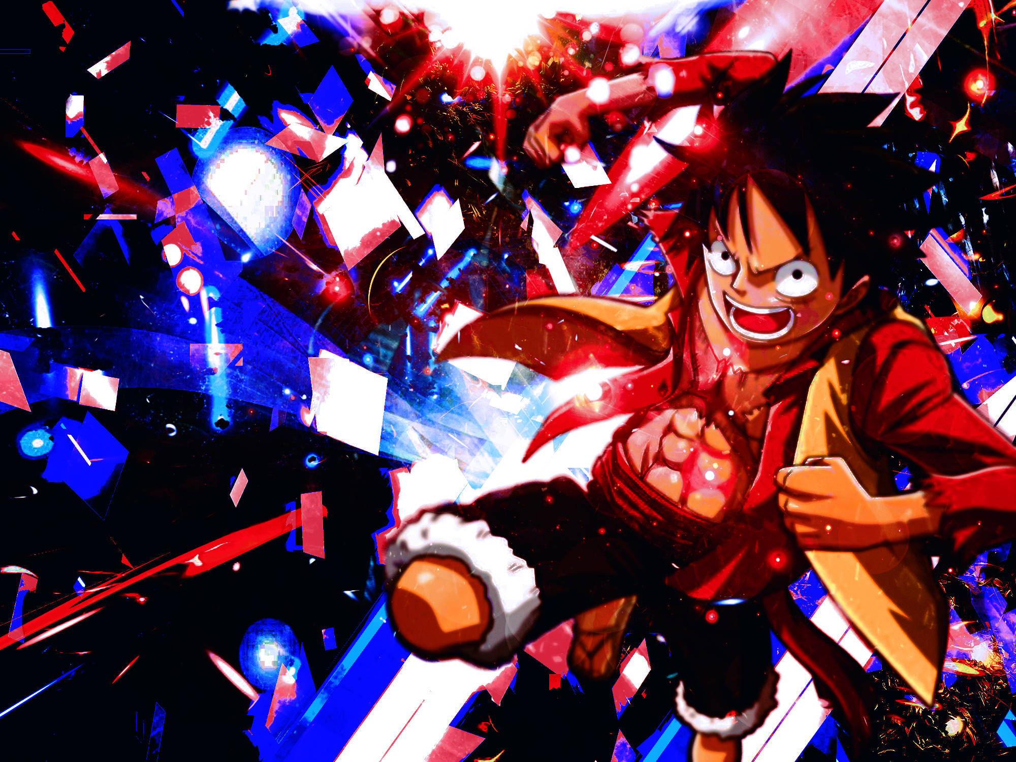 Luffy på rød og blå bakgrunn Bakgrunner