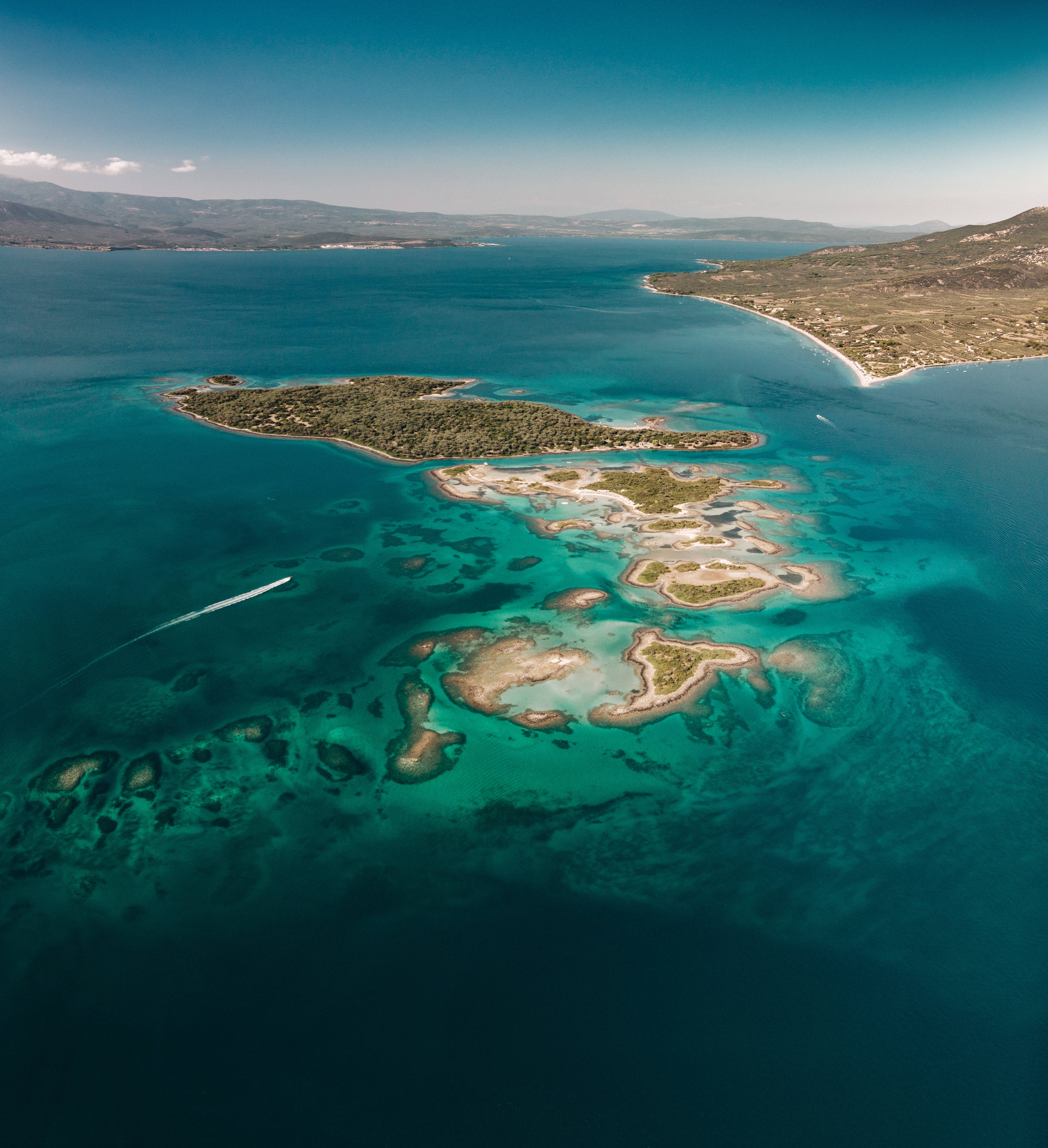 Luftfoto av øy i Hellas Bakgrunner