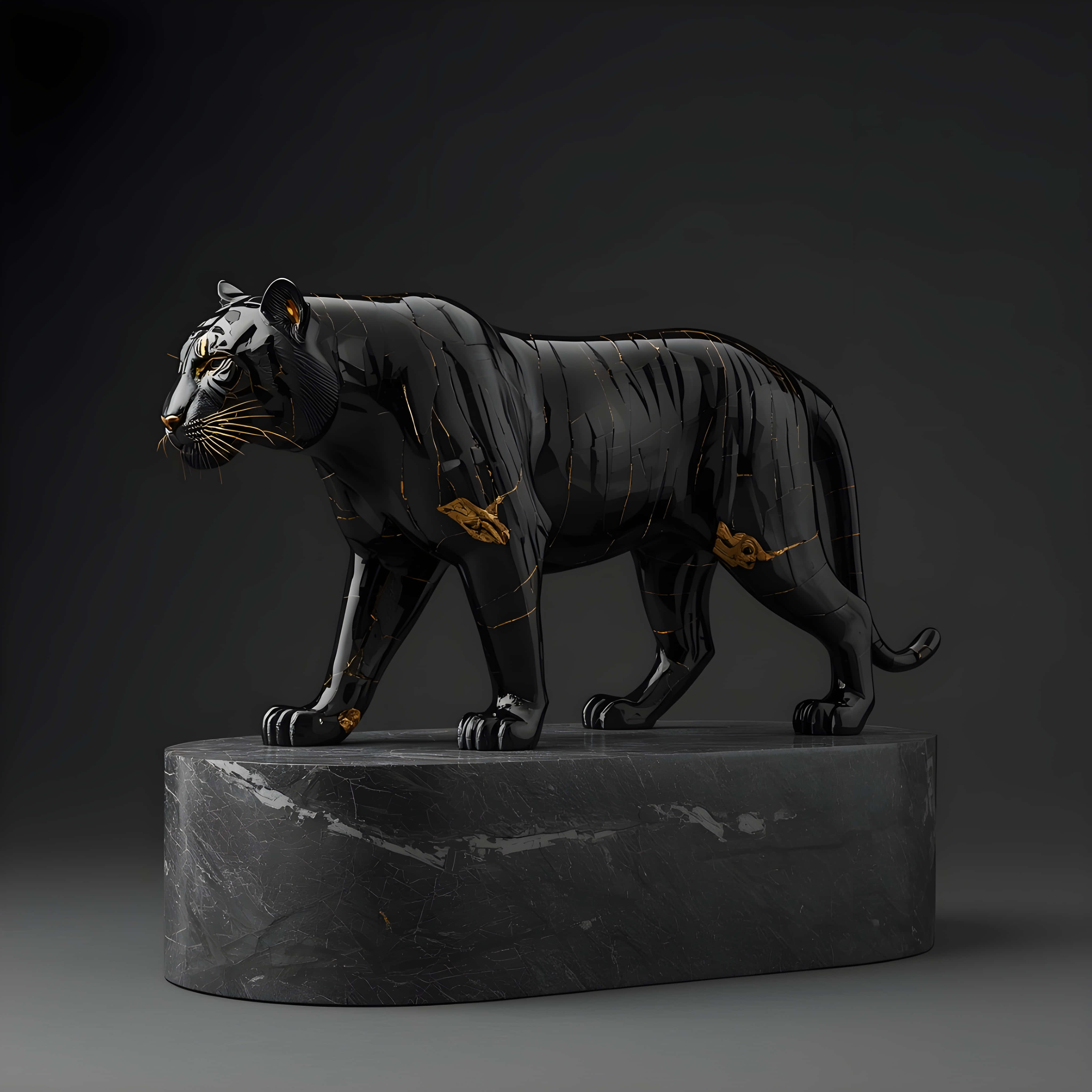 Luksuriøs svart og gull tigerskulptur bakgrunnsbilde Bakgrunner