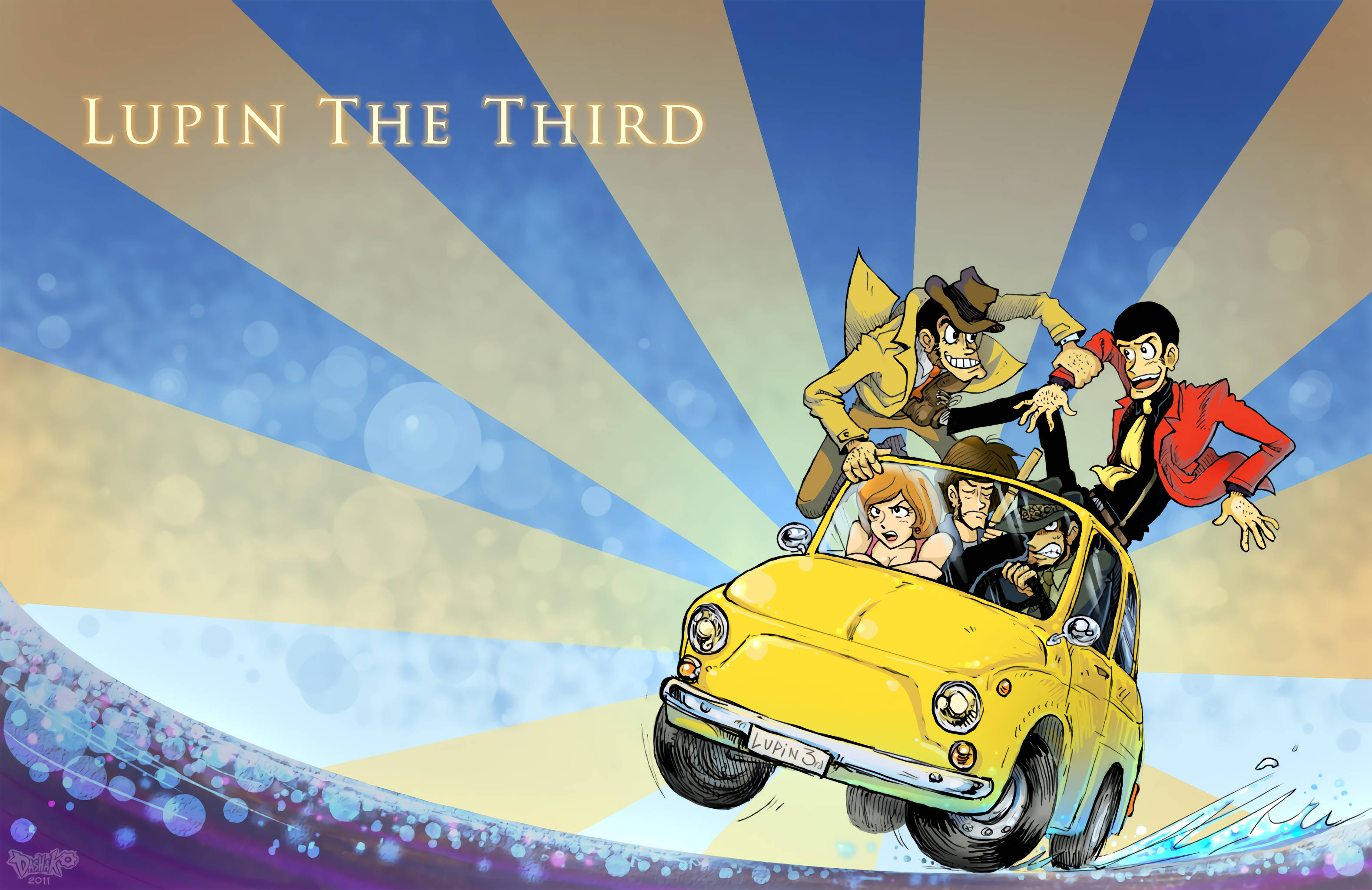 Lupin-karakterer i en bil anime Bakgrunner