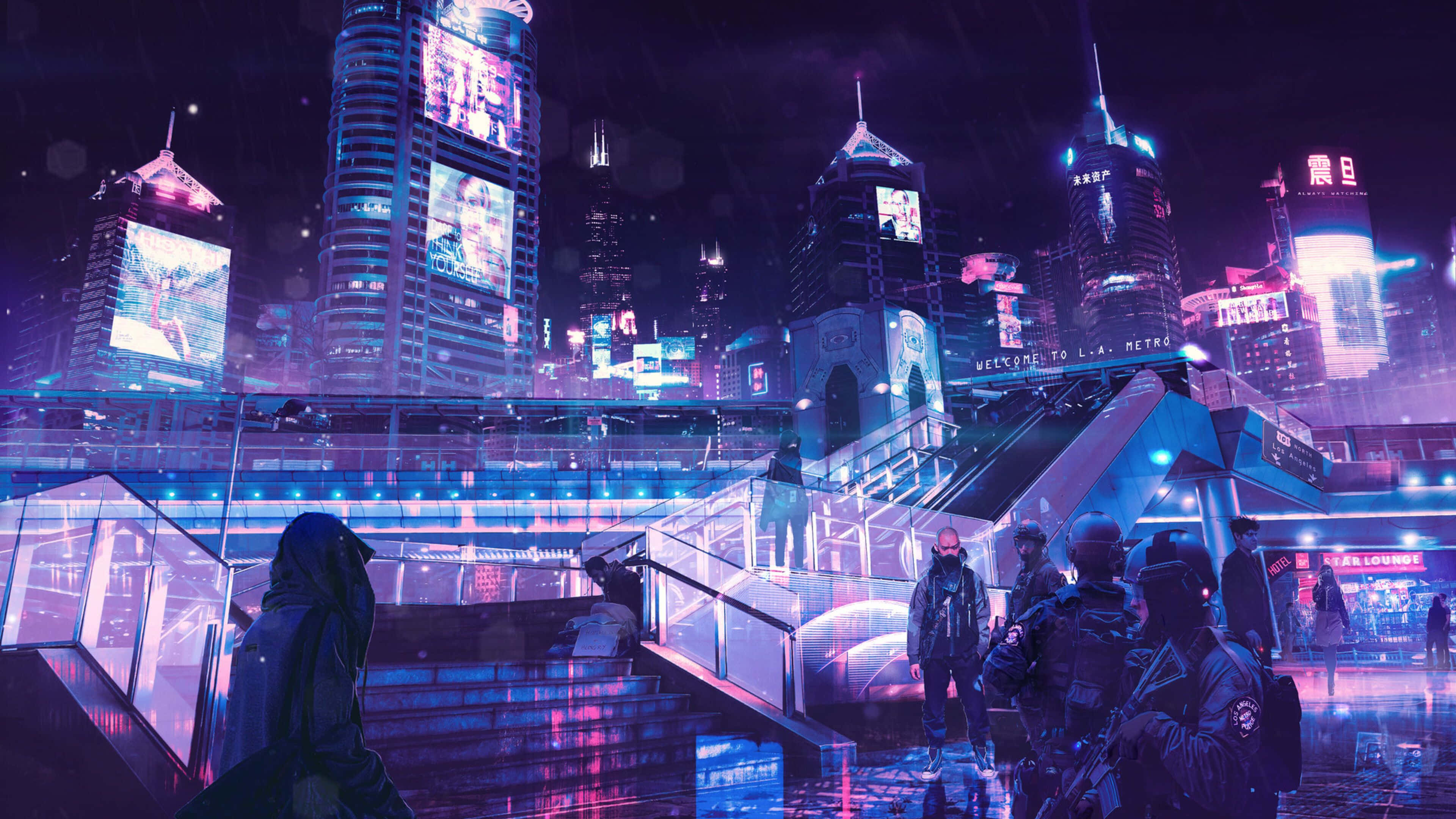Lys fra Neon City om natten Bakgrunner