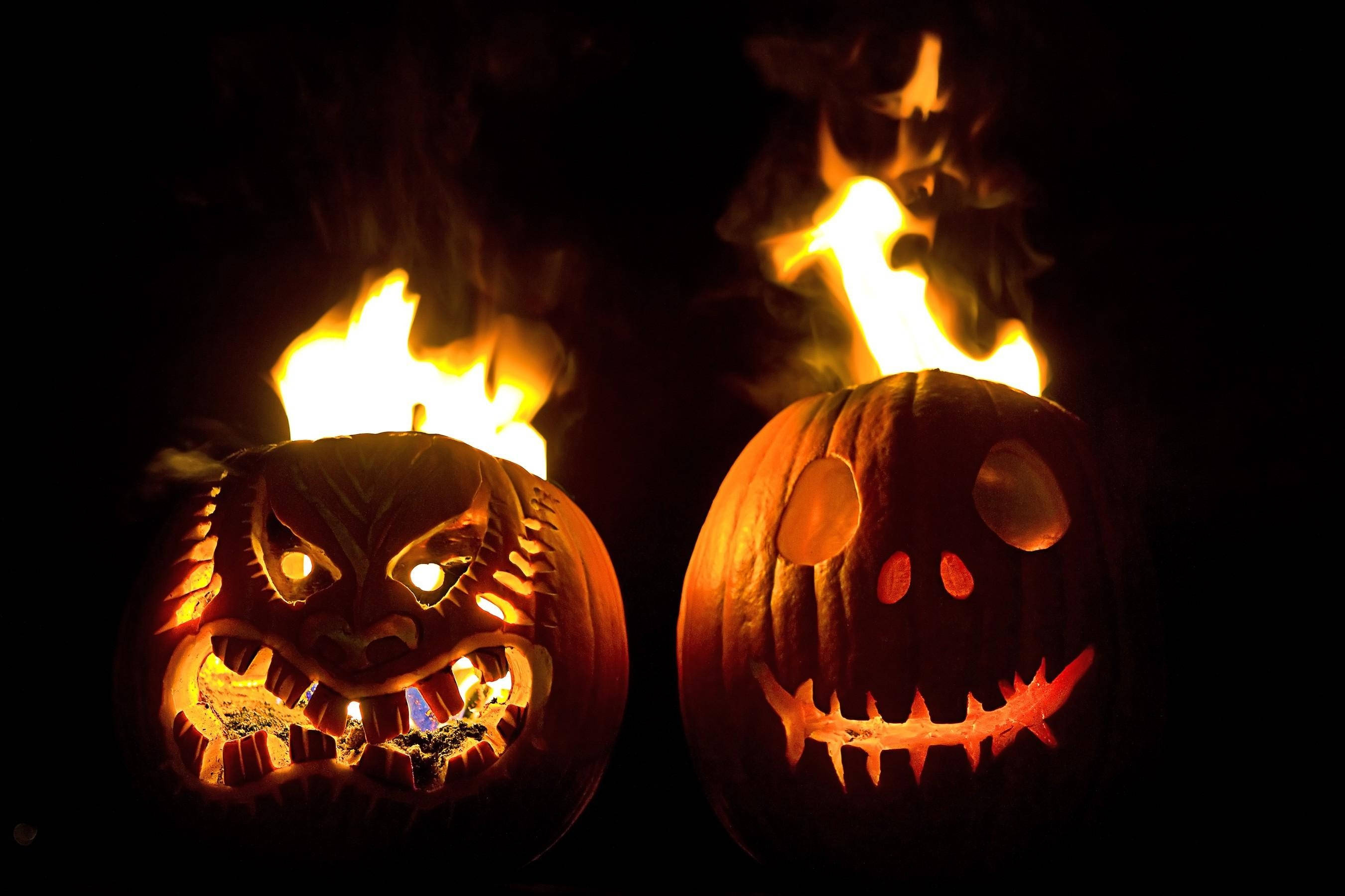 Lys opp natten med Halloween-gresskar i flammer! Bakgrunner