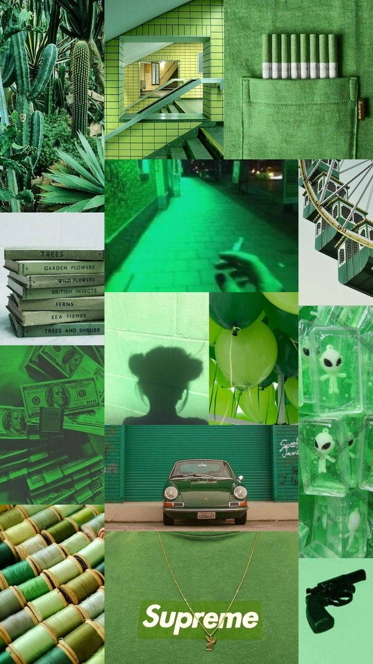 Lysegrønn estetisk collage med bilder Bakgrunner