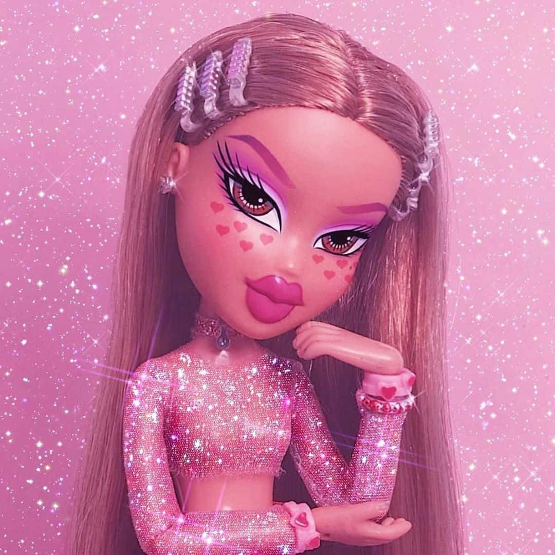 Lyserosa glitter-estetisk Bratz-dukke Bakgrunner