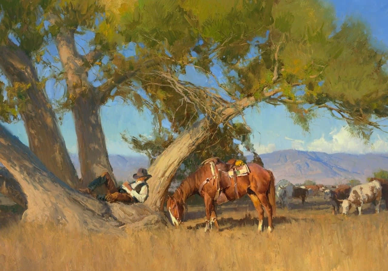 Maleri av hvilende western-cowboy skrivebord Bakgrunner