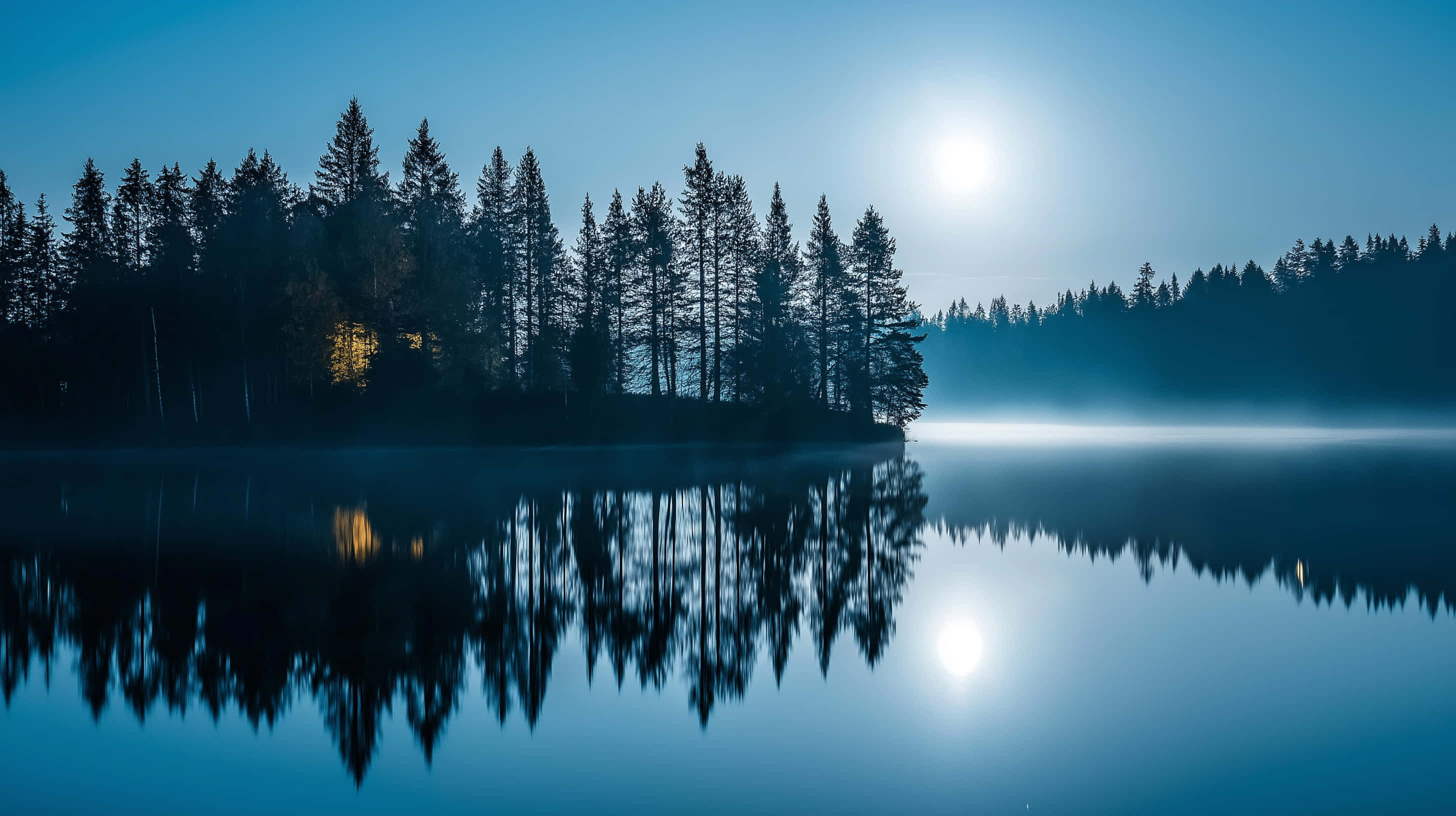 Måneskinn ved stille innsjø Bakgrunner