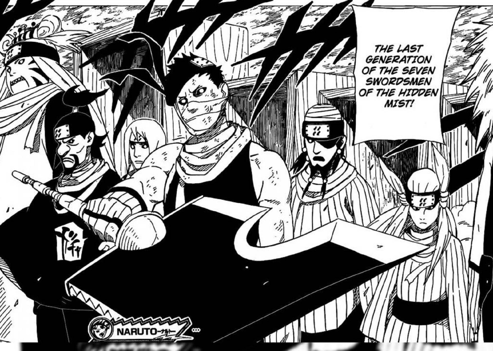 Manga-panel med de syv sverdmennene fra Tåken Bakgrunner