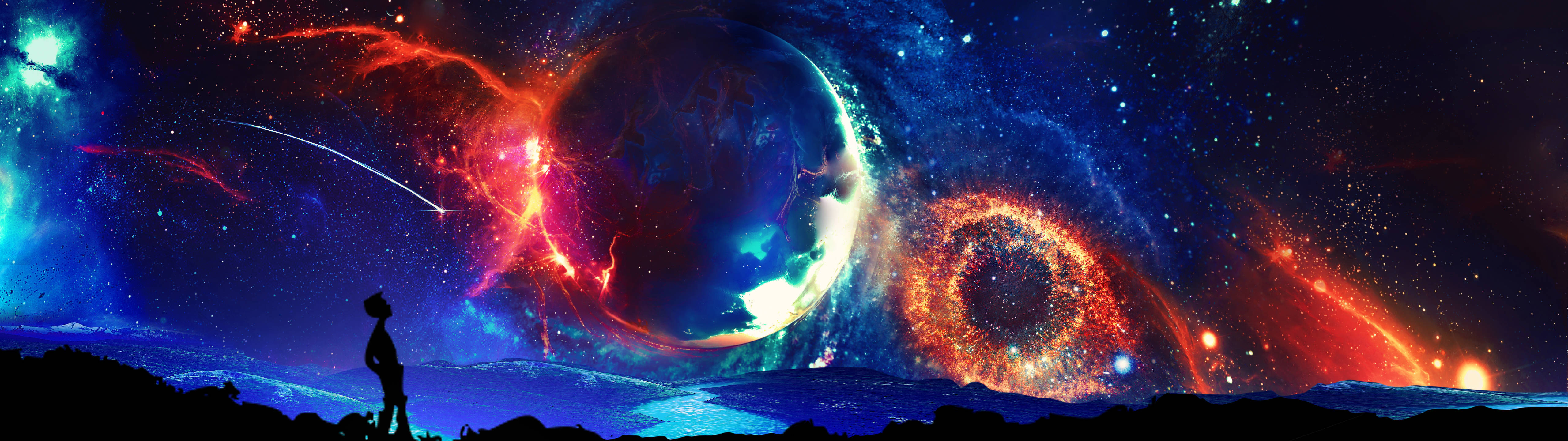 Mann over kolossal planet Bakgrunner