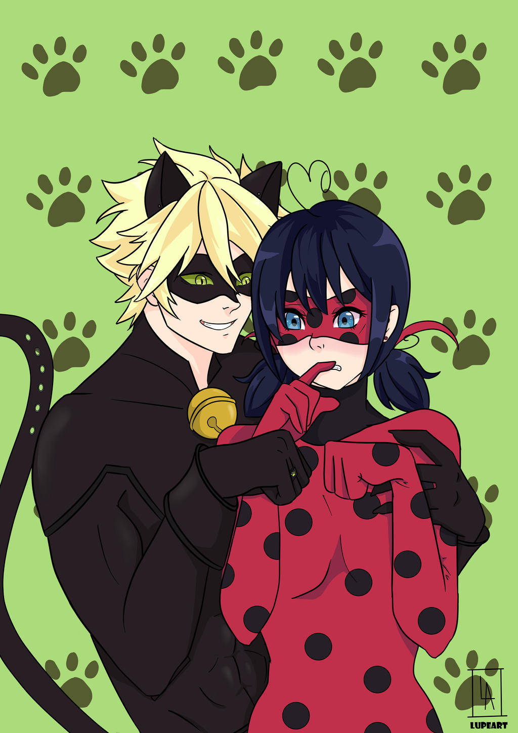 Marihøne og Cat Noir kysser hundeprint Bakgrunner