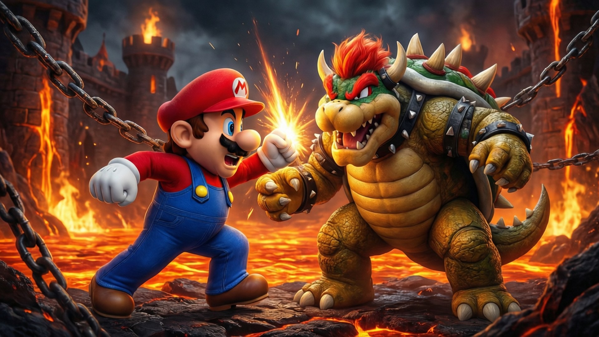Mario mot Bowser Bakgrunner