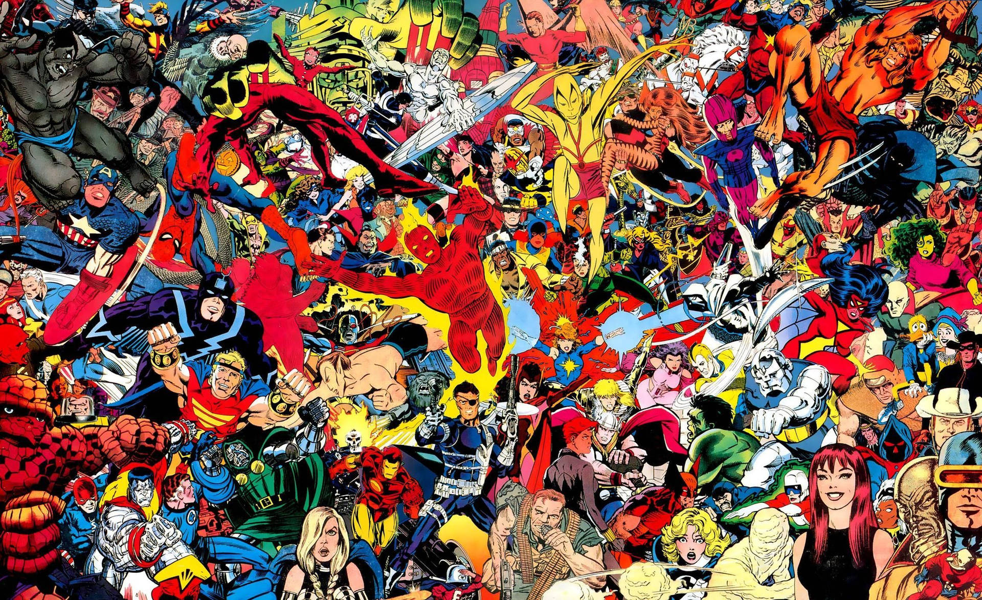 Klassiske Marvel-tegneserier med alle superheltene i ett fargerikt tema.
