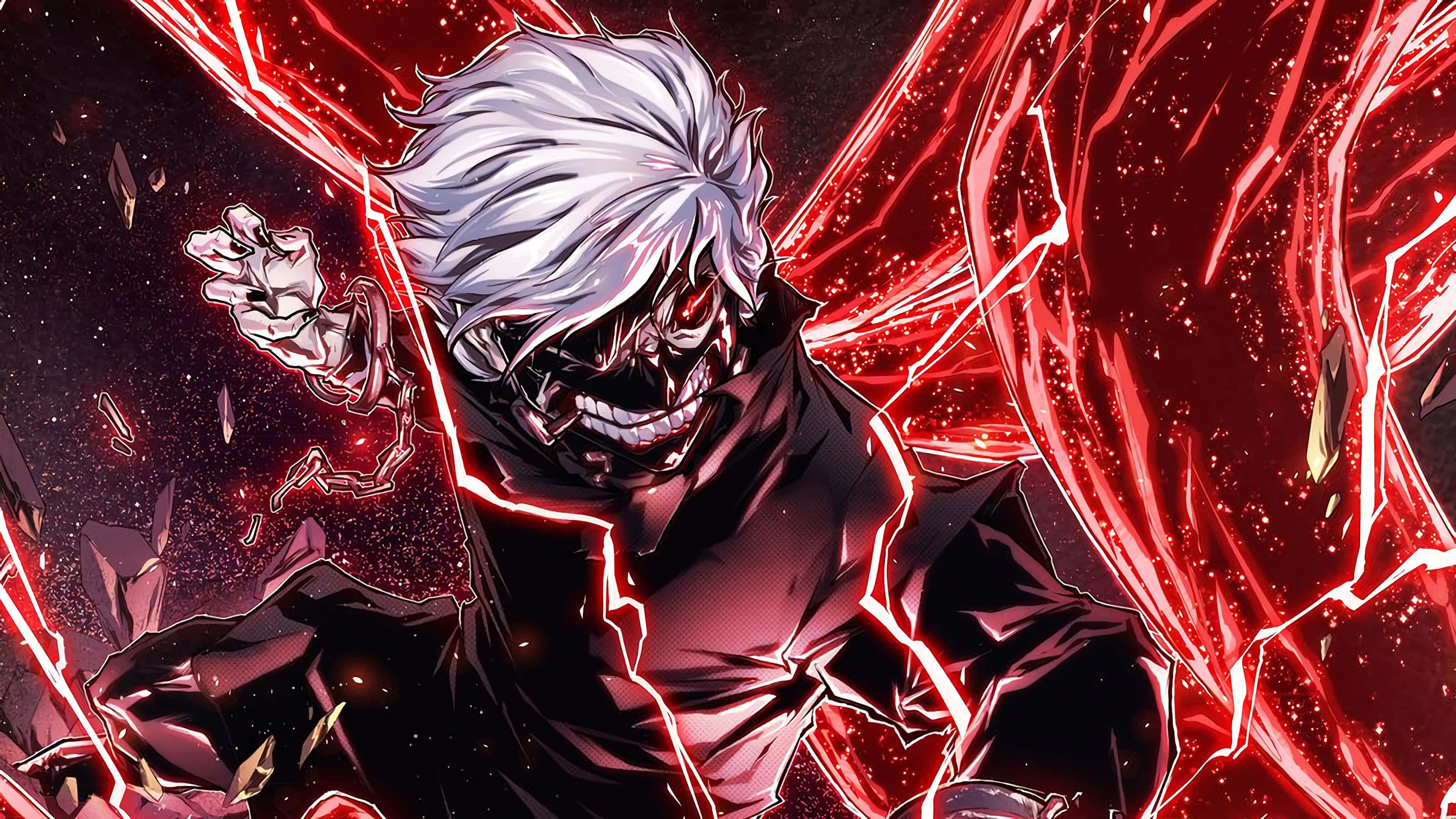 Maskegutt Kaneki Anime Kunst Rød Energi Bakgrunner