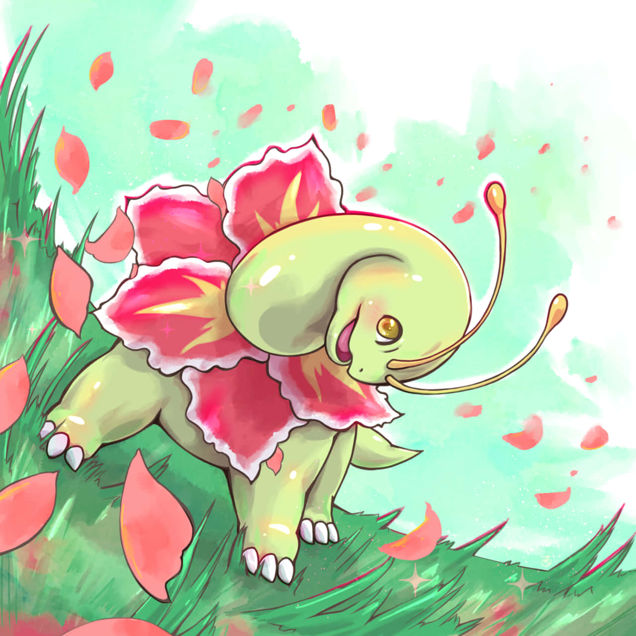 Meganium Pokemon Vindfull Dag Illustrasjon Bakgrunner