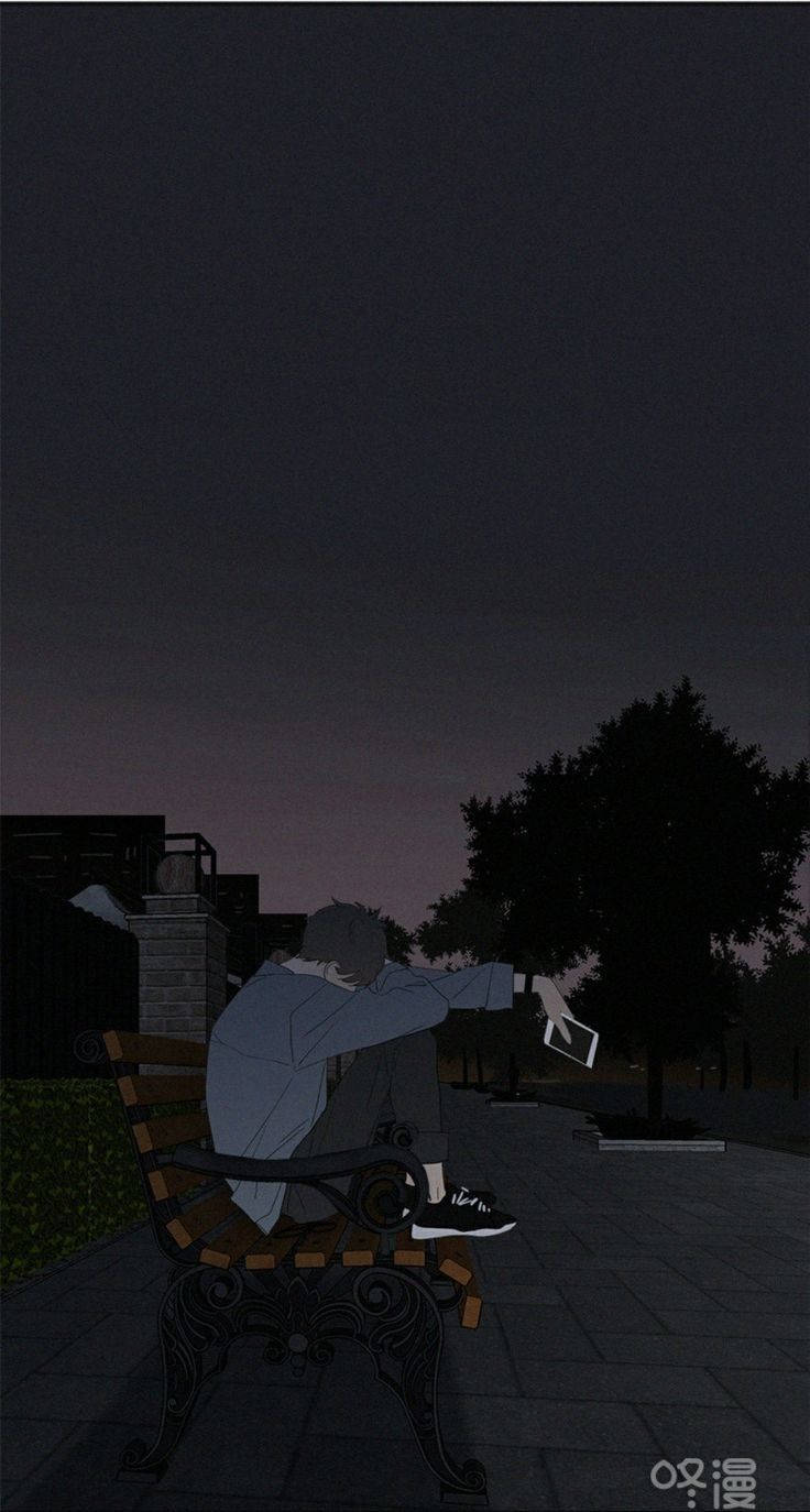 Melankolsk anime-estetikk: En ensom skikkelse på en parkbenk Bakgrunner