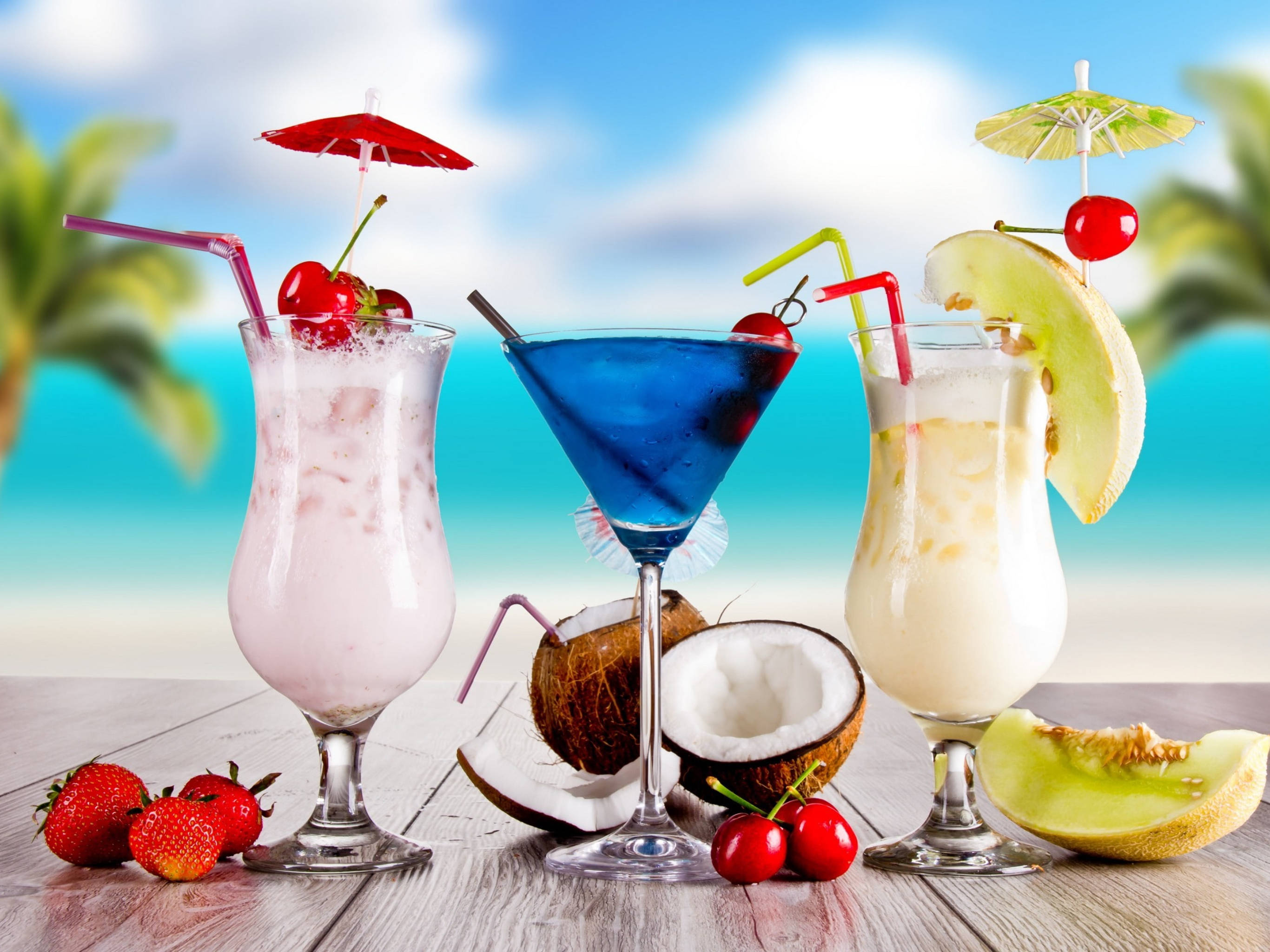 Melon, bær, blå curacao tropiske drinker Bakgrunner
