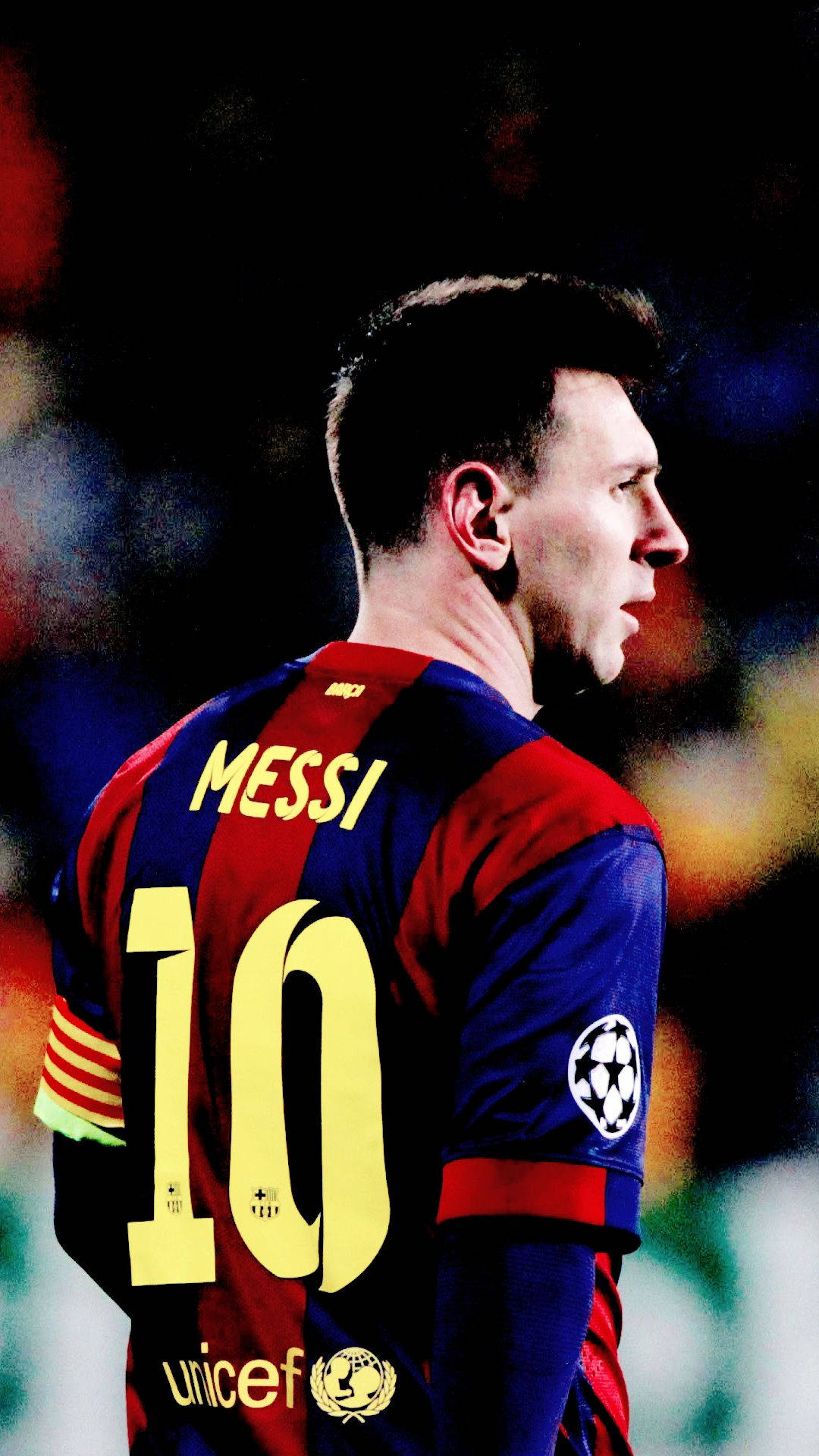 Messi med nummer 10 og UNICEF-logo på trøya-bakgrunn