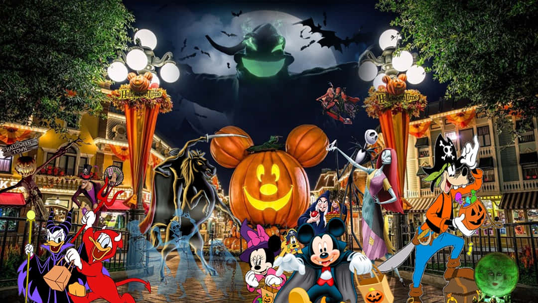 Mickey Mouse og vennene feirer Halloween i Disneyland Bakgrunner