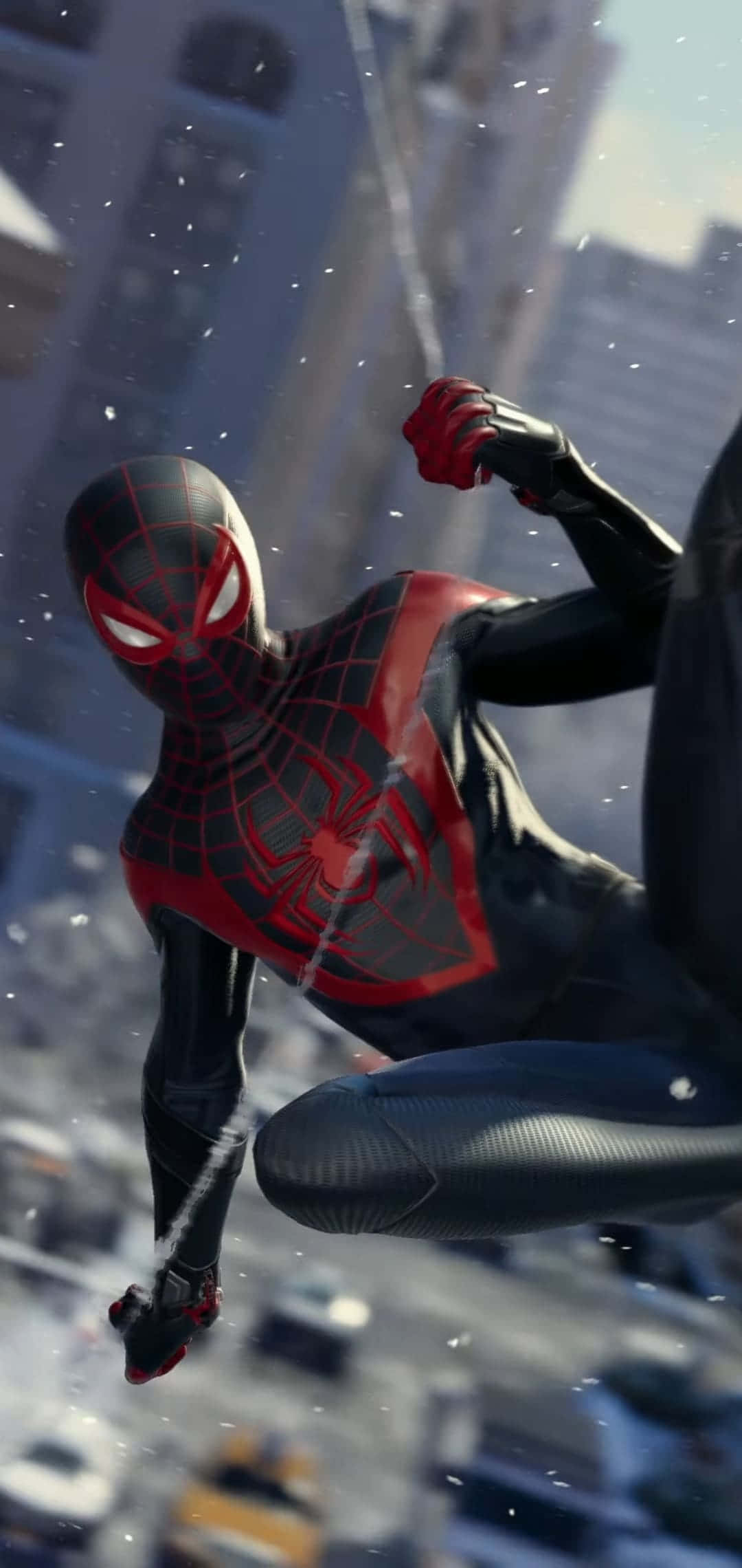 Miles Morales holder kontakten med den nye Iphonen. Bakgrunner