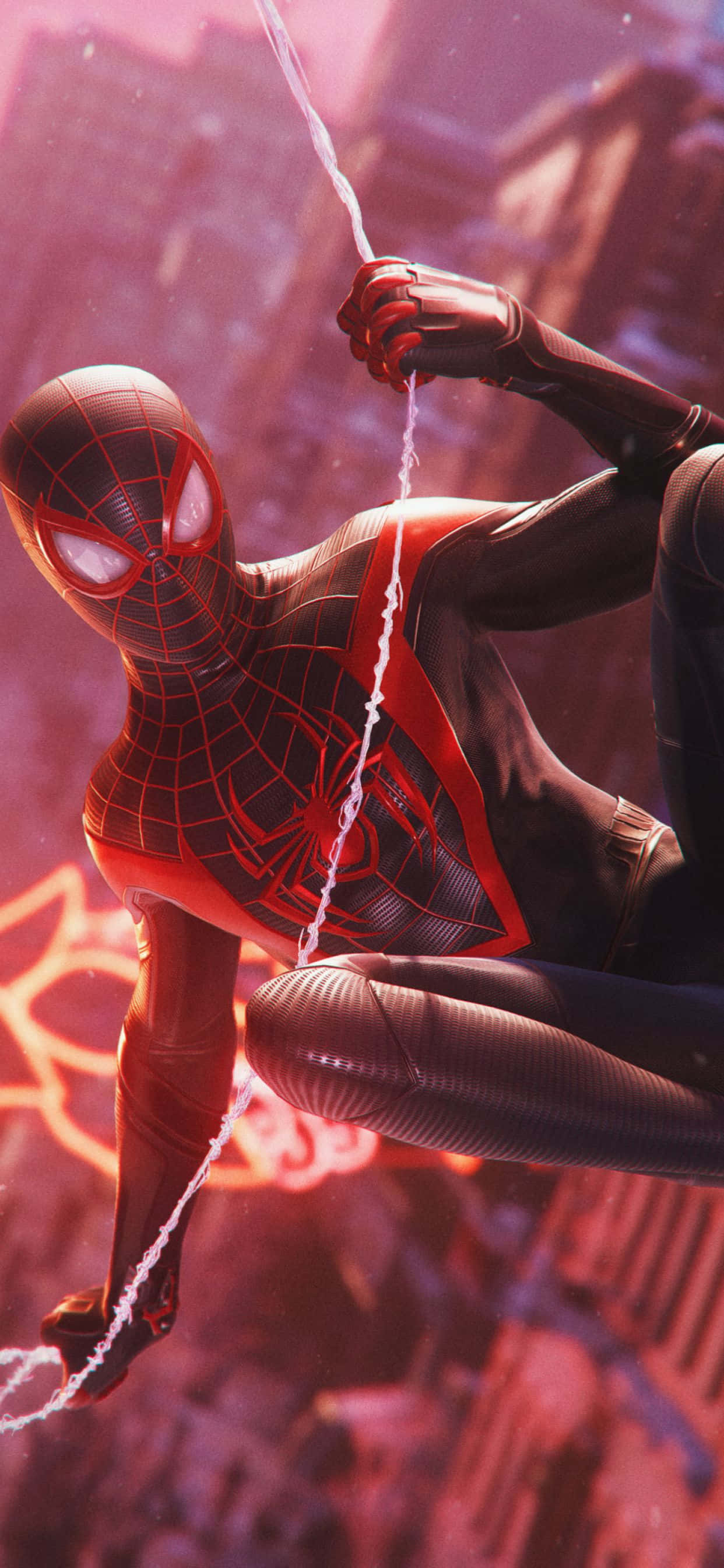 Miles Morales iPhone Rødt Neonlys Bakgrunner