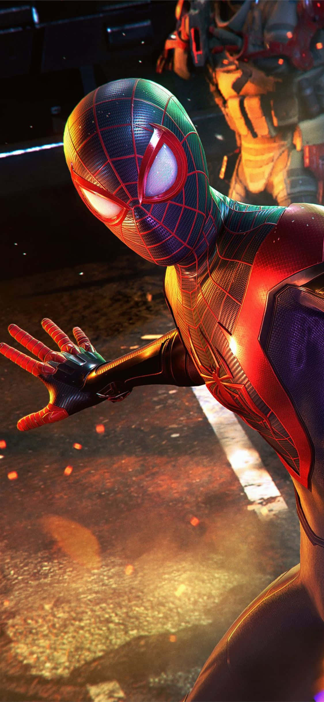 Miles Morales svinger seg inn i aksjon på sin iPhone Bakgrunner